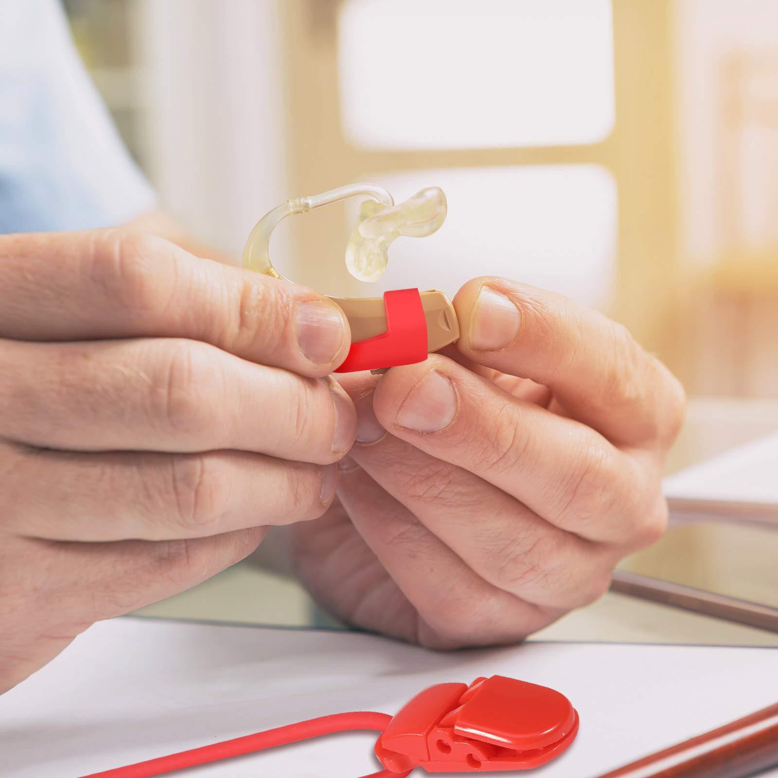 BBTO 4 Pieces Hearing Aid Clips Adjustable Hearing Aid Clip Holder Anti-lost Hearing Aid Lanyard for Adults Seniors, 4 Colors