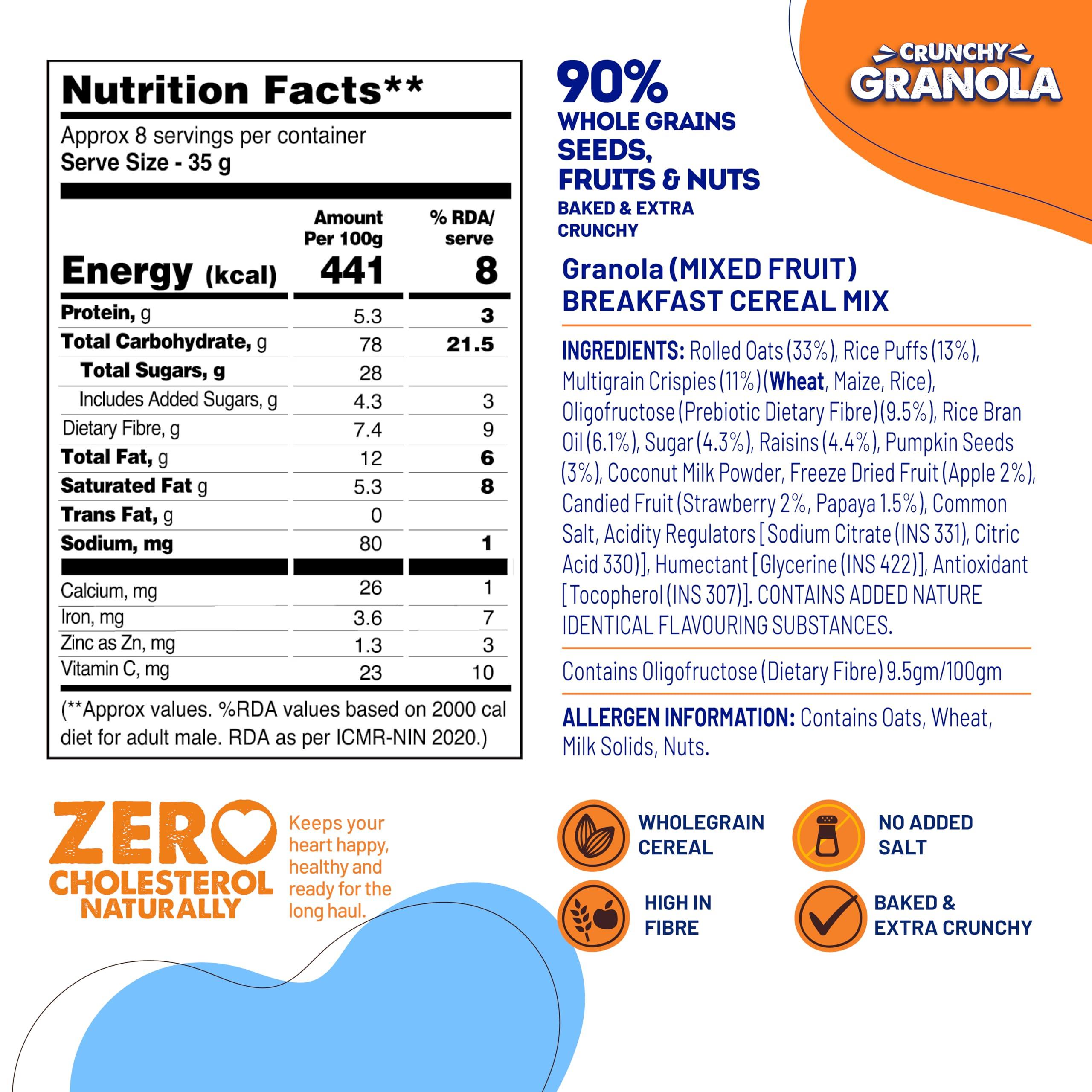 FIT & FLEX FIT & FLEX Baked Granola Mixed Fruit Oat Rich Cereal With Real Freeze Dried Fruits Ready To Eat Healthy Breakfast Food Cholesterol Free With Immunity Boosters As Seen On Shark Tank India 275 Gm