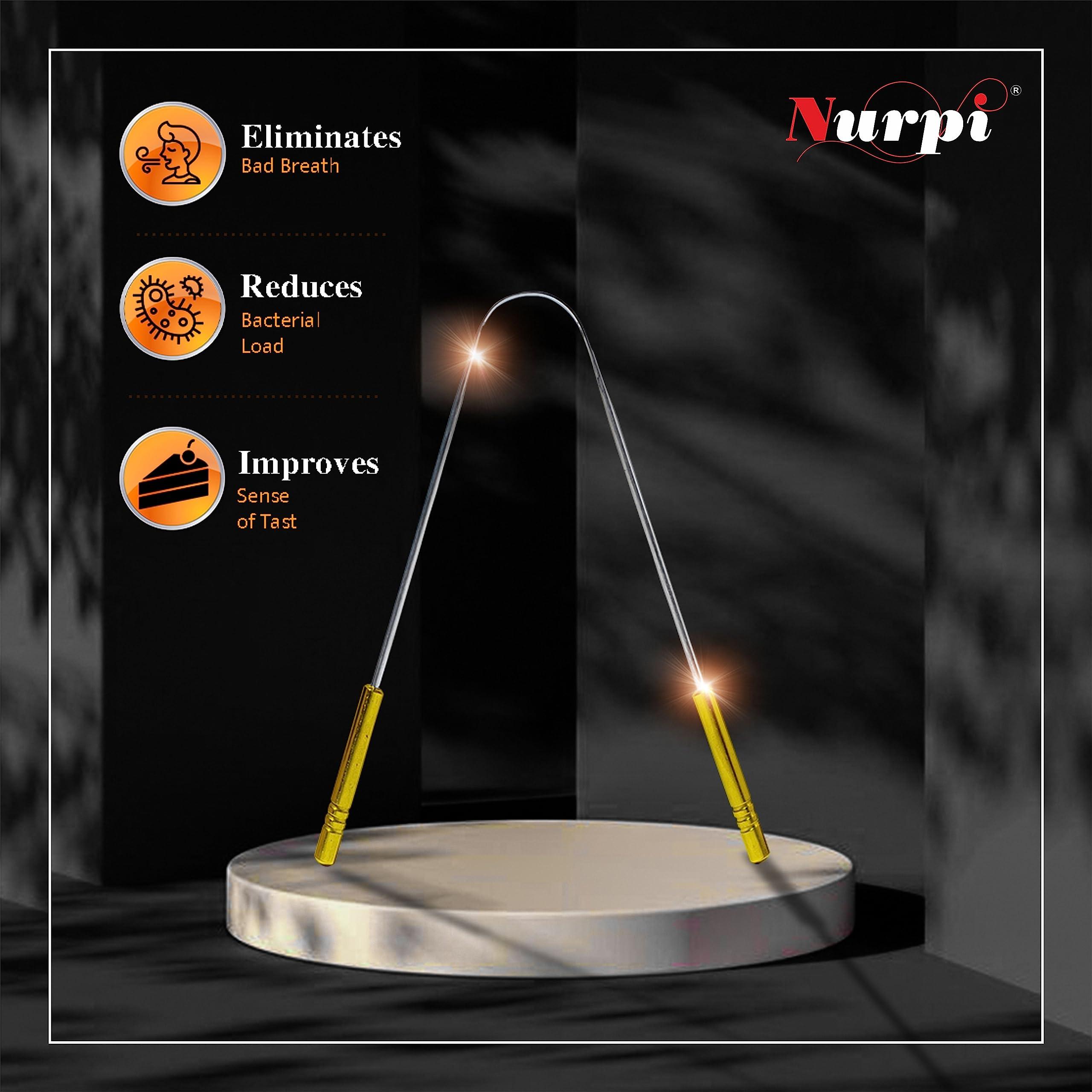 nurpi NURPI Tongue Scraper Medical Grade 100% Stainless Steel Tongue cleaner with brass handle for Oral Care & Bad Breath, Easy to Use for Adults for pc 5