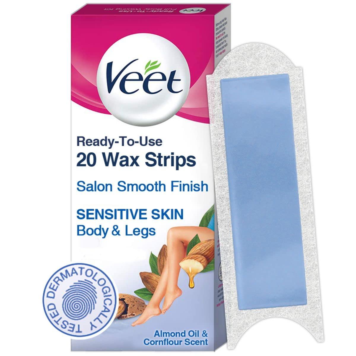 Veet Veet Full Body Waxing Strips Kit For Sensitive Skin (20 Strips) & Veet Half Body Waxing Strip Kit for Sensitive Skin - 8 Strips, Pack Of 1