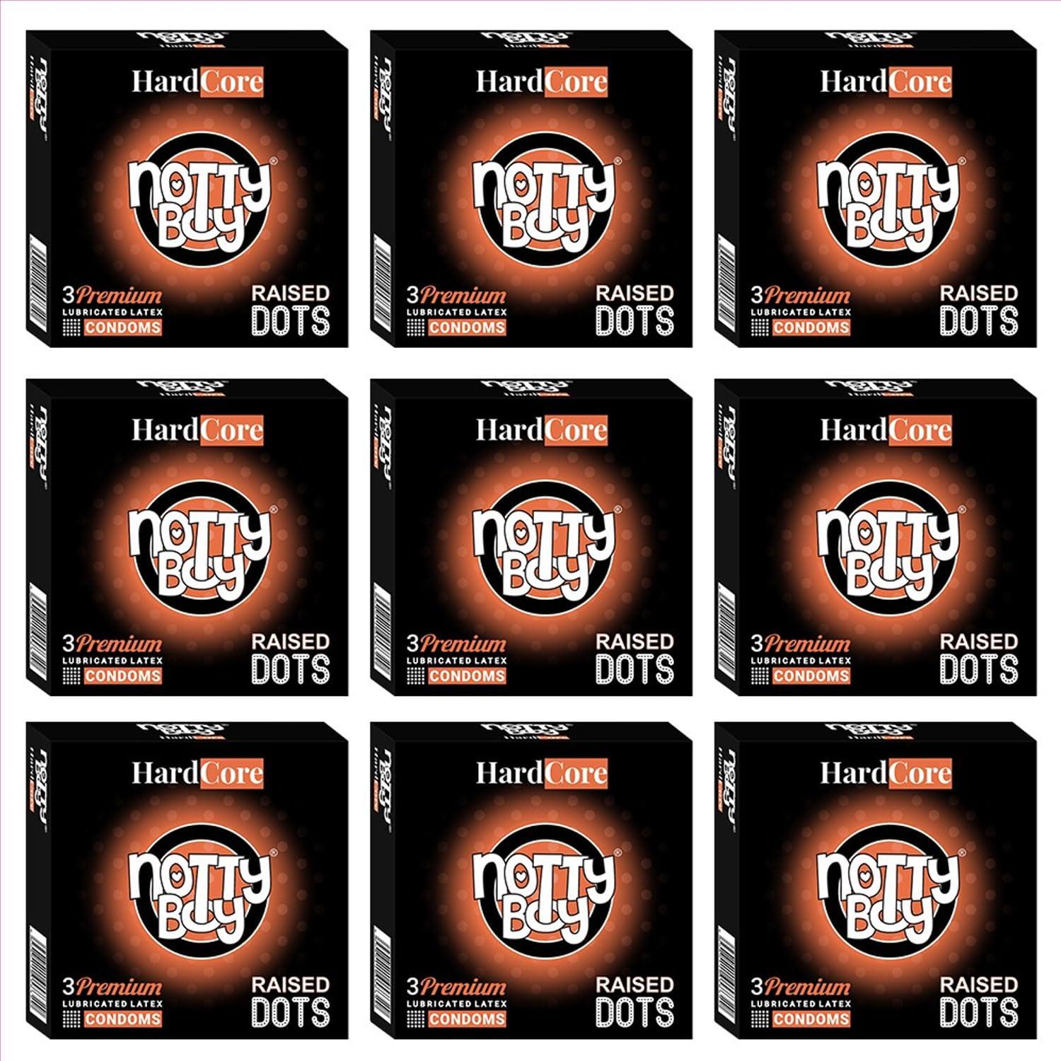 NOTTY BOY NOTTY BOY HardCore Dotted Condom, Big Raised Dots For More Pleasure - 27 Units (Pack of 9)