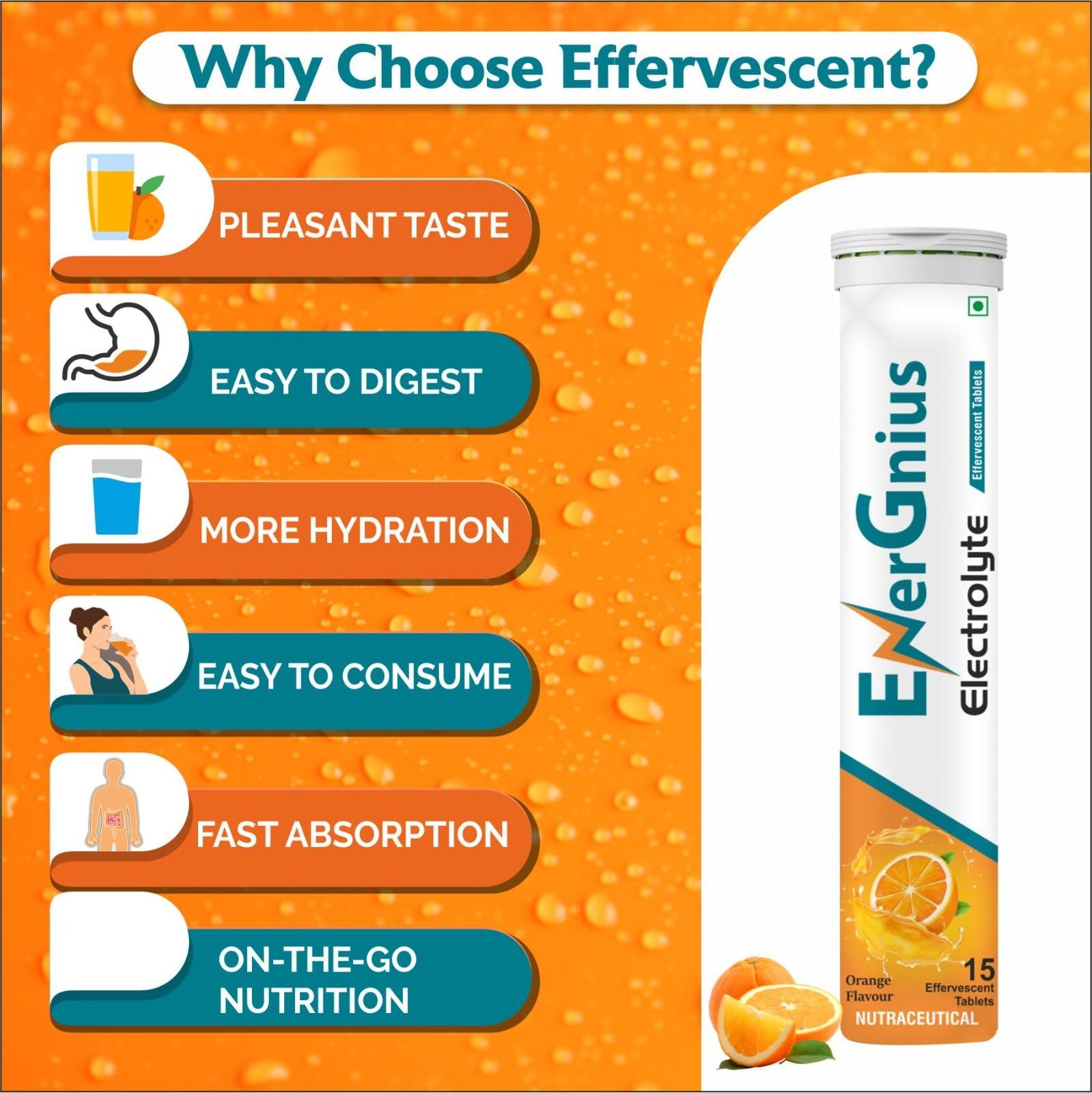 EnerGnius EnerGnius Electrolyte Tablet, Energy Drink Tablert, PreWork Out Drink, Vitamin c Drinik, Summer Orange Flavour Drink, Dehydration Drink, Sugar Free Orange Drink, Sugar Free, Healthy Drink, Effervescent Tablet Orange flavour, Orange flavour Electrolyt