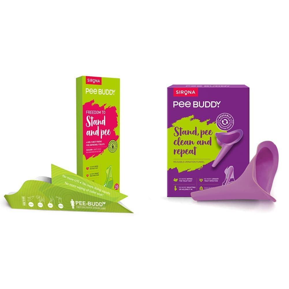 PEE BUDDY Peebuddy - Ladies Freedom to Stand and Pee Paper Based Disposable Female Urination Device for Women & PeeBuddy Freedom to Stand and Pee Reusable Portable Female Urination Device for Women - 1 Funnel