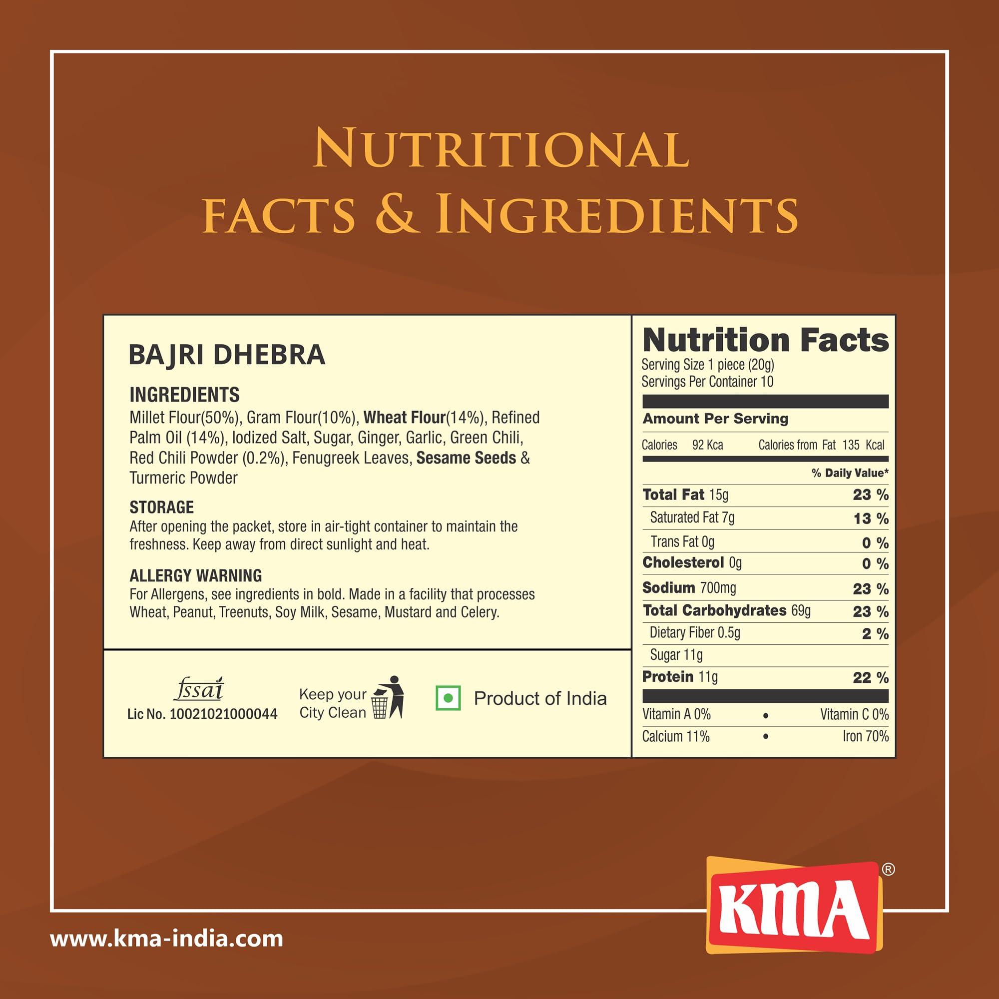 KMA KMA Bajri Dhebra Khakhra 600g (3 packs * 200g each) - Handmade Roasted Fresh Gujarati Snacks , Crispy & Nutritious with Rich Flavor of Millet & Garlic , Healthy Diet , Ready to Eat Indian Multigrain Delight , Easy to Carry , Low Calorie Snack