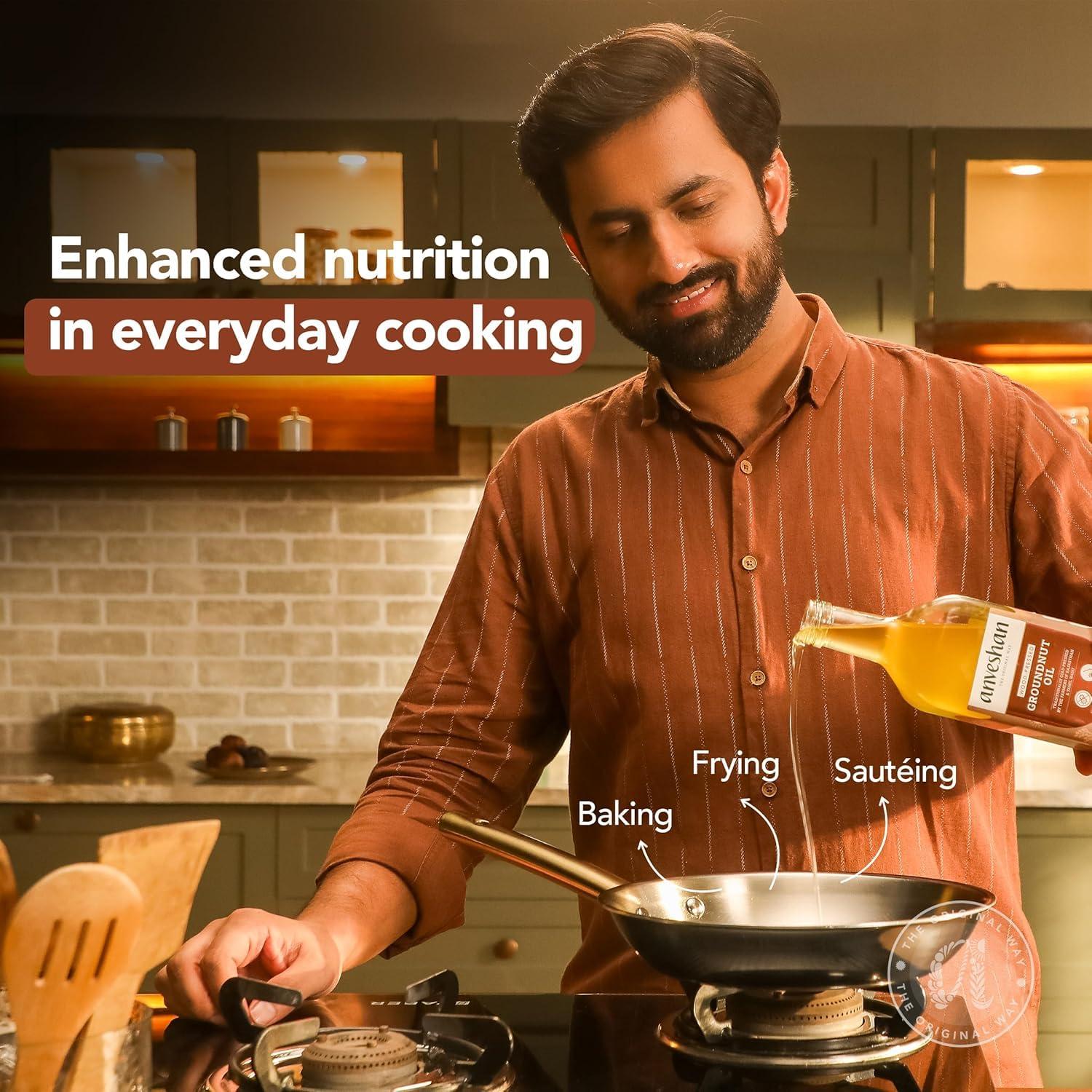 Anveshan Empowering farmers with technology Anveshan Wood Pressed Groundnut Peanuts Oil 1 Litre | Plastic Bottle | Kolhu/Kacchi Ghani/Chekku/Ganuga | Peanut Oil | Natural | Chemical-Free | Cold Pressed Groundnut Oil for Cooking