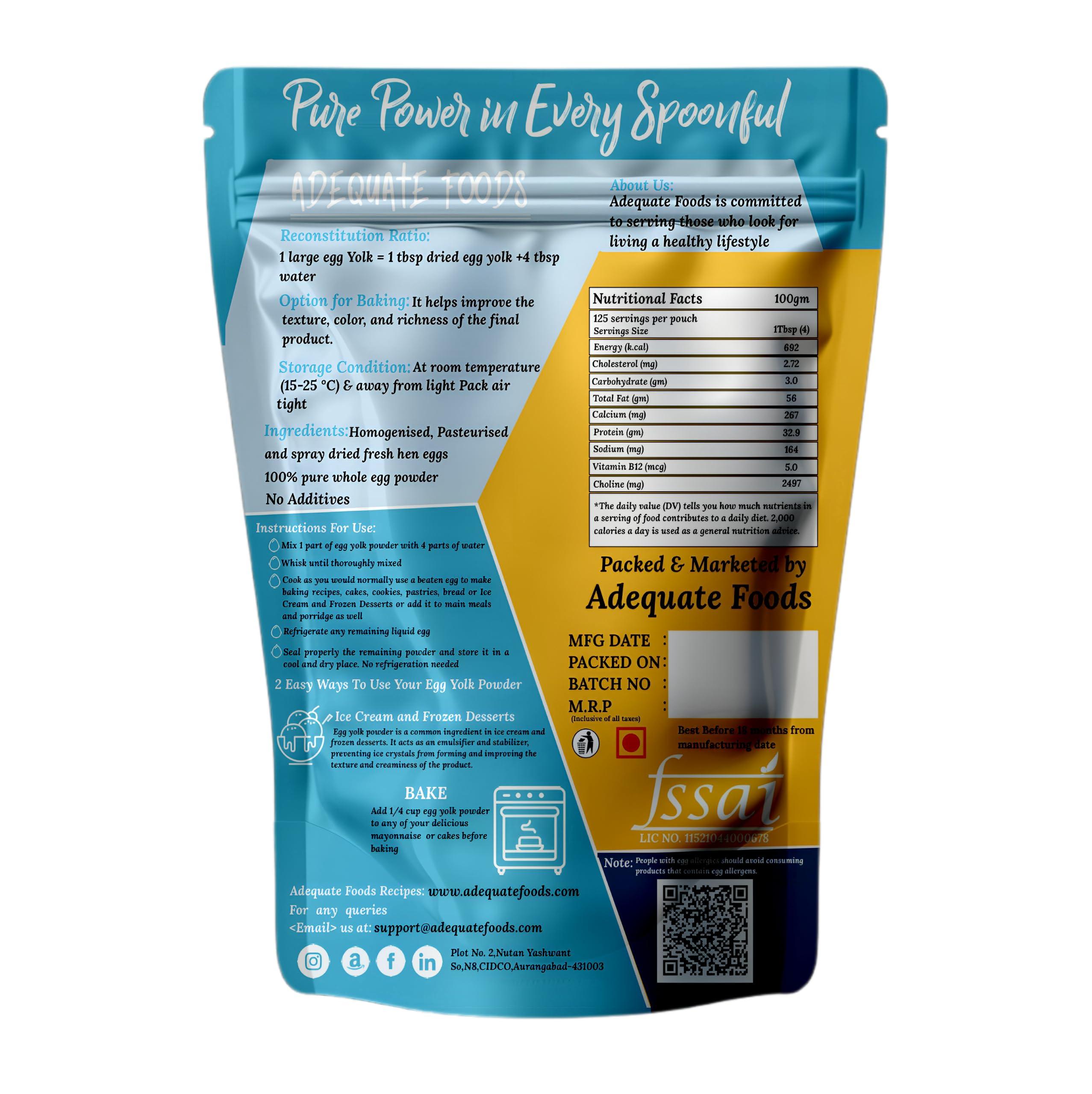 ADEQUATE FOODS Adequate Foods Egg Yolk Powder 500gm (Pack of 1) Rich, Versatile, and Convenient | Enhance Your Culinary Creations