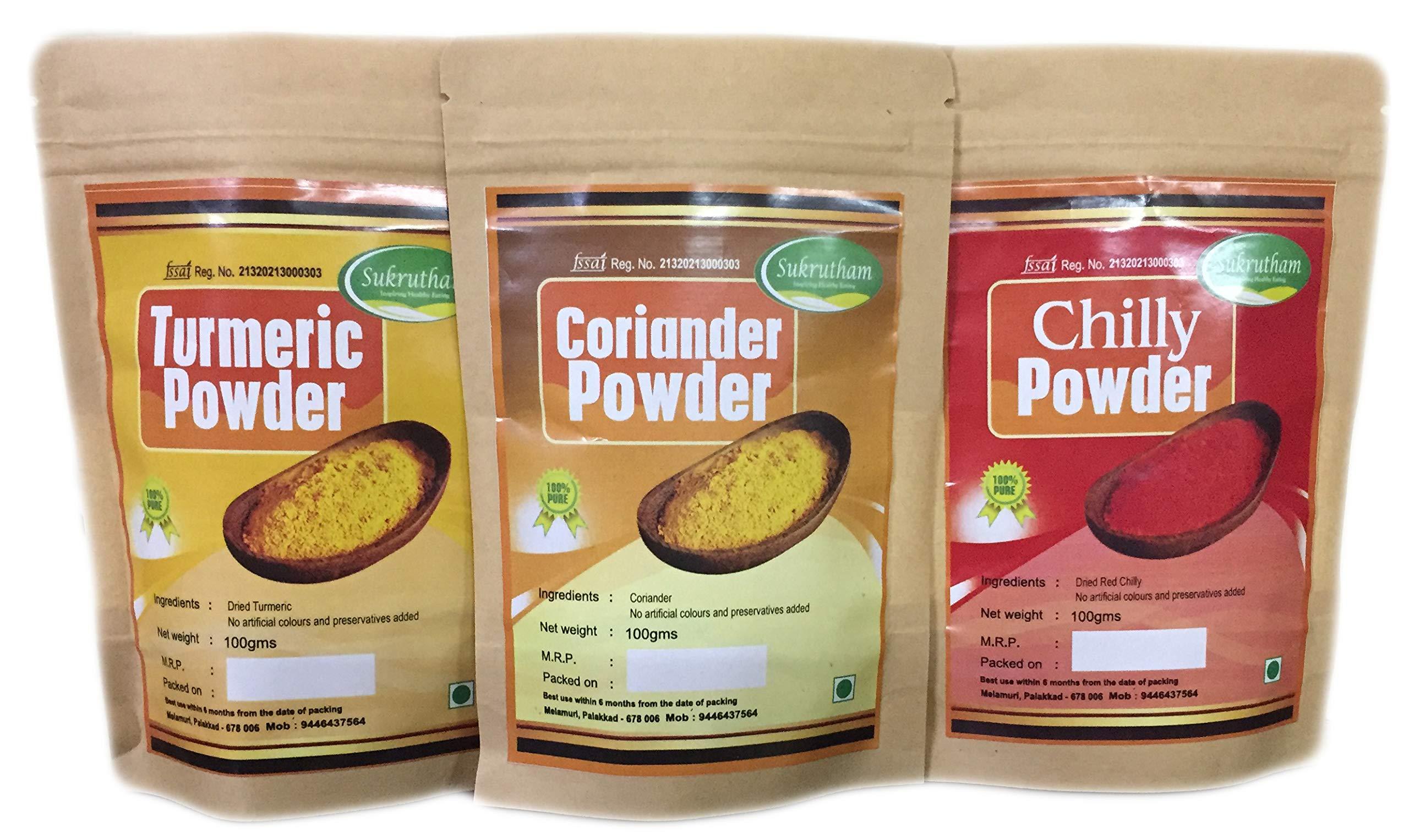 Sukrutham Food Products Sukrutham Spices Combo Pack (Chilly 200g,Coriander 200g,Turmeric 200g)