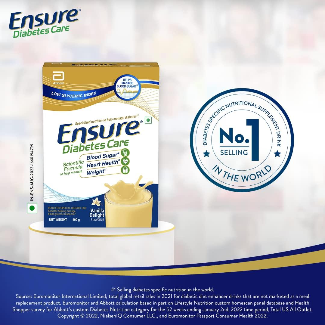 Ensure Ensure Complete Balanced Nutrition Drink For Adults- Vanilla 1Kg & Ensure Diabetes Care Nutrition to Help Control Blood Sugar Levels- Vanilla 400g Box
