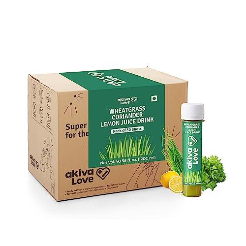 AKIVA LOVE Akiva Love Wheatgrass Lemon Coriander Blood Purification Shots | Feel Fresh with Green Cleanse | Blood Purification & Full Body Detox | Pack of 30 | Natural, Ayurvedic, Ready To Drink | 2oz |