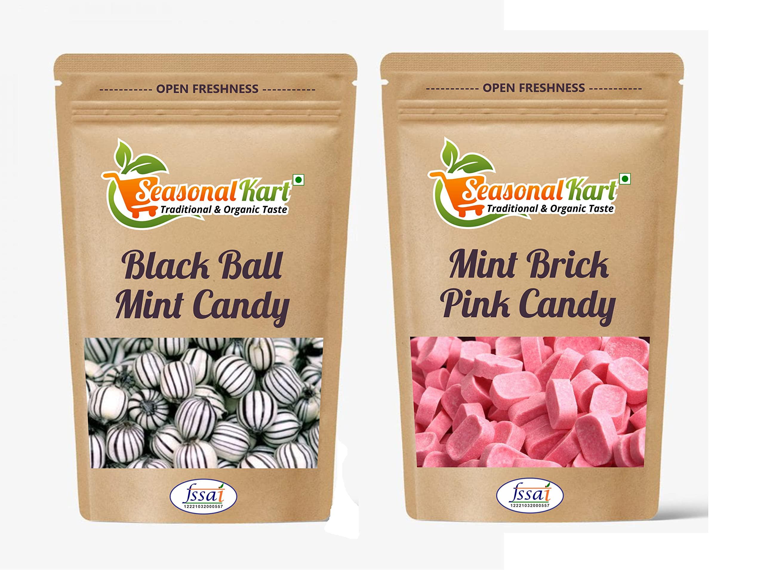 SEASONALKART SEASONALKART Combo Pack of Zebra Drops Candy Mint Black Ball Candy 400 Grams & Mint Brick Mini Pink Candy 400 Grams Total 800 Grams