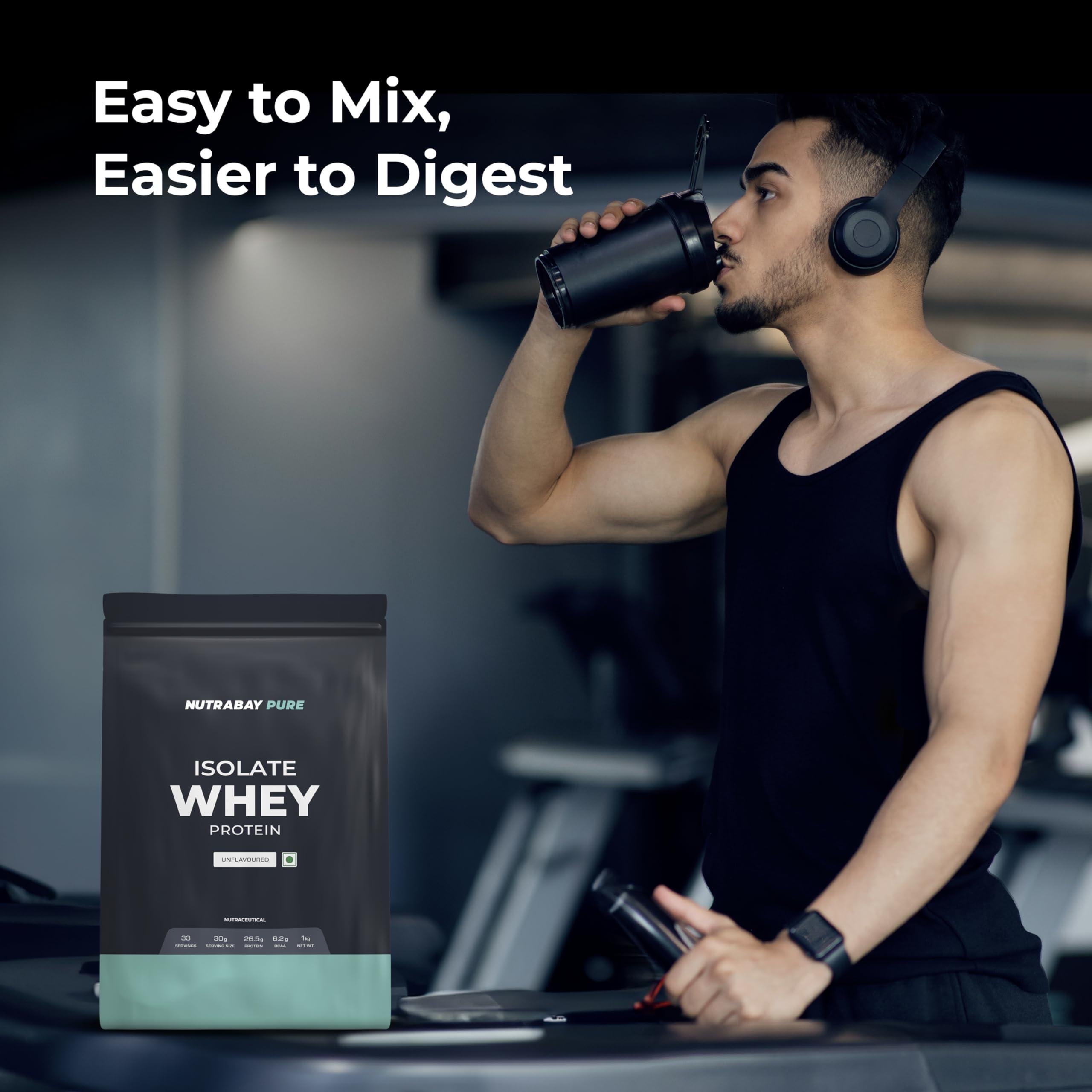 Nutrabay Nutrabay Pure Whey Protein Isolate Powder - 1kg, Unflavored | 26.5g Protein, 6.2g BCAA | NABL Lab Tested | Muscle Growth & Recovery | 100% Raw Whey Isolate | For Men & Women