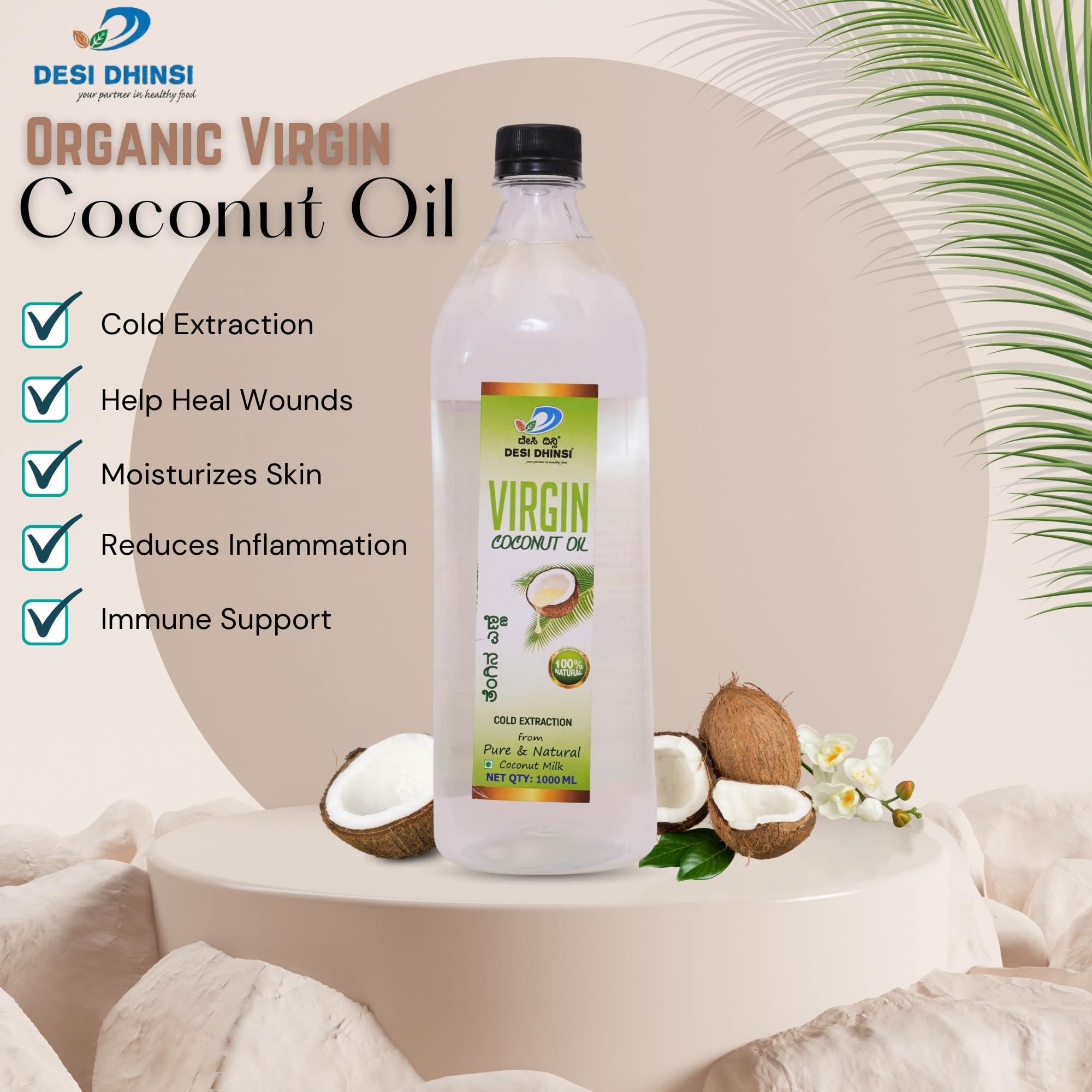 DESI DHINSI DESI DHINSI Pure Cold Pressed Virgin Coconut Oil For Cooking, Personal Care, Hair Care, Skin Care | Natural & Edible | 1L - Pack of 1
