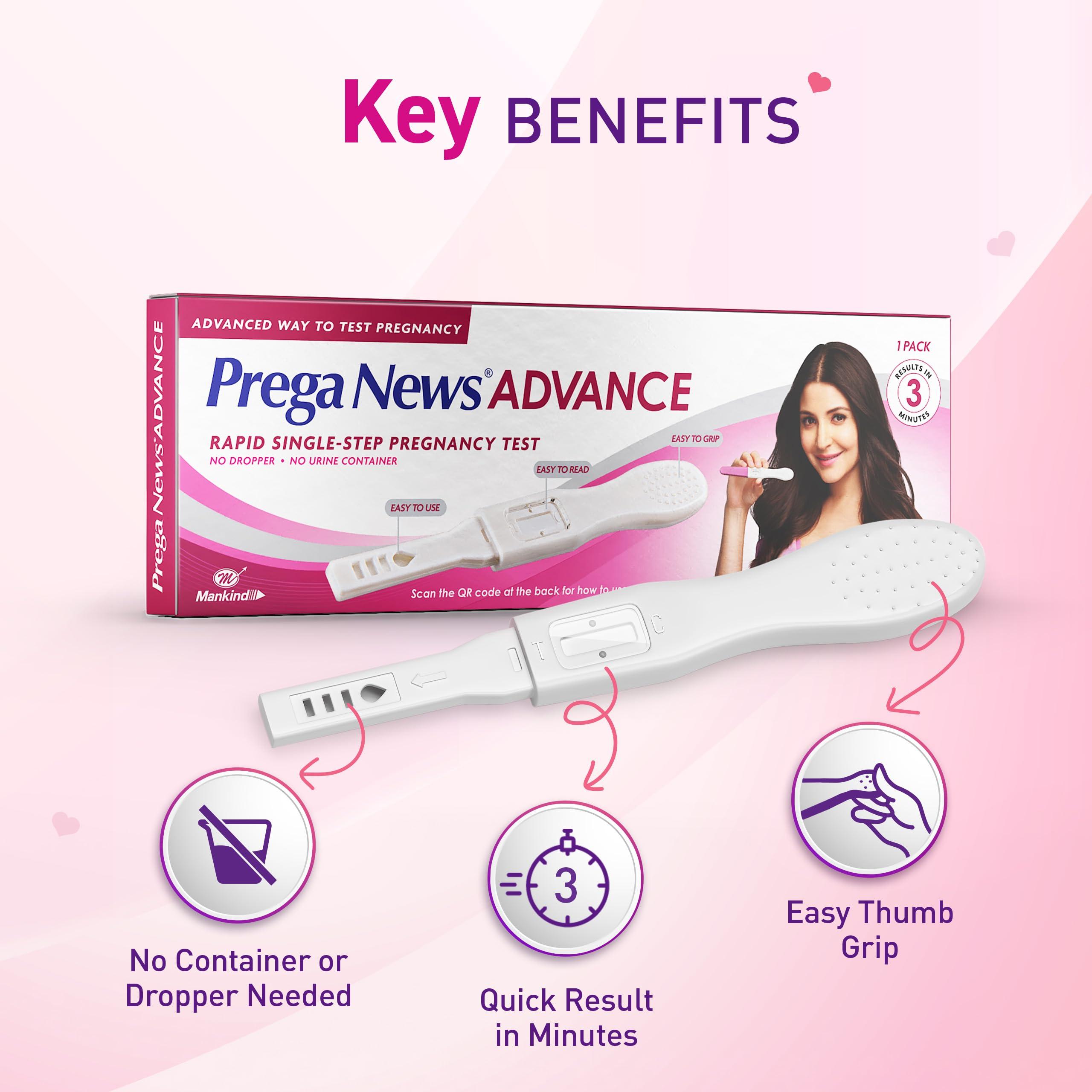 Prega News Prega News Advance, HCG Home Pregnancy Test, Midstream Urine Test Kit, One Step Pregnancy Test, Easy to Use, Accurate Result in Just 3 Minutes x Pack of 1 (2)