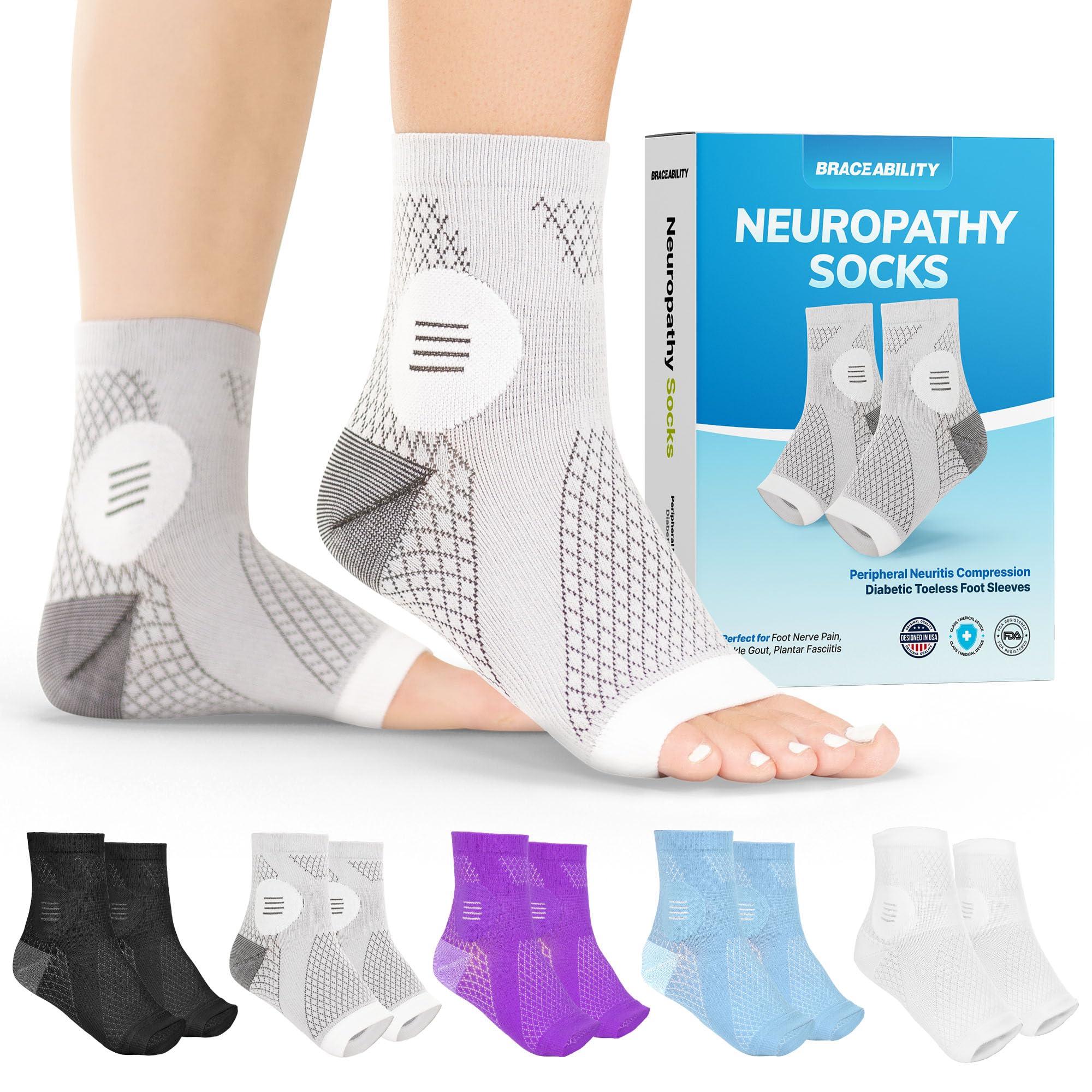 BraceAbility BraceAbility Neuropathy Socks for Women and Men - Toeless Compression Foot Neuropathy Socks, Peripheral Neuropathy Socks, Diabetic Neuropathy Socks, Arthritis Socks (XL - Gray)