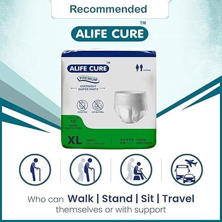 ALIFE CURE ALIFE CURE Unisex Overnight Premium Adult Diapers Pant Style 10 Pcs Non-woven Cottony Soft Fabric with High Absorbency