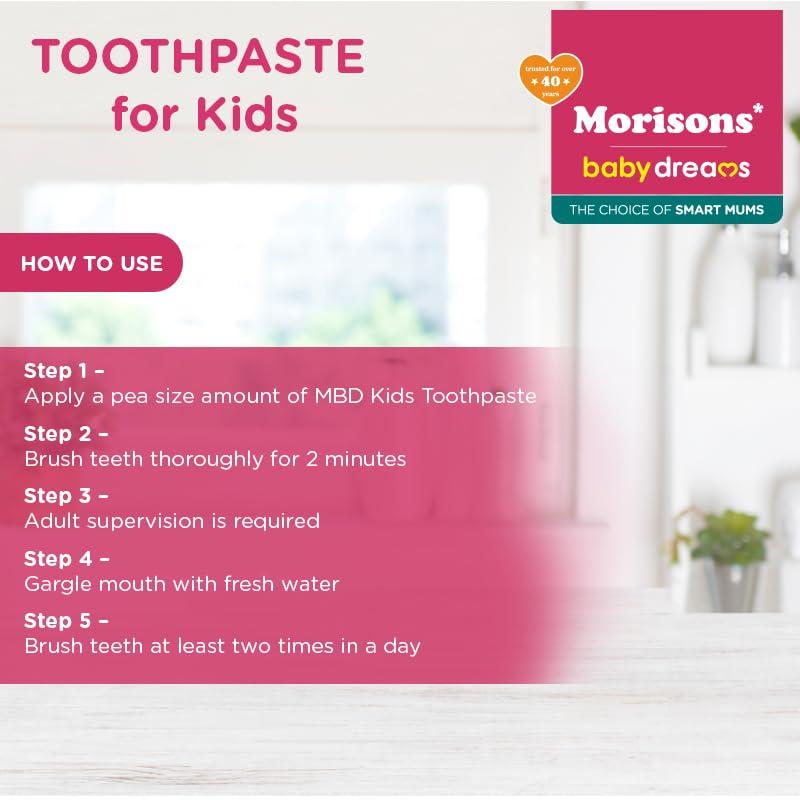 Morisons* babydreams THE CHOICE OF SMART MUMS Morisons Baby Dreams Kids Strawberry Flavour Toothpaste 50 gm (Pack of 2) & Baby Caterpillar Oral Care Toothbrush with Soft Bristles (Pack of 2)