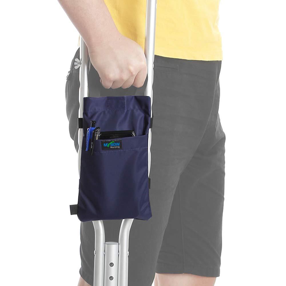 Mybow Crutch Bag Pouch for Underarm Crutches Pouch Pocket Cup Holder Broken Leg Crutches Accessories Storage Bag - Lightweight for Women Men (Navy Blue)