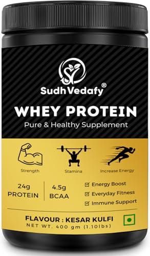 Sudh Vedafy Sudh Vedafy Whey Protein Powder for Muscle Support & Recovery, Vegetarian - Primary Source Whey Isolate I Kesar Kulfi I 400g (1.101 lbs) 14 Serves