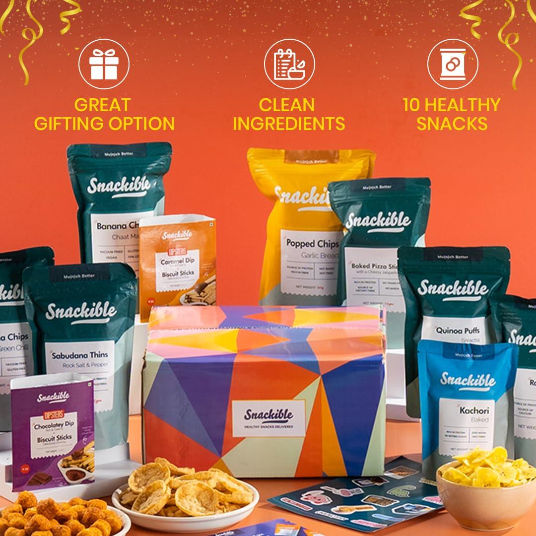 Snackible MU(N)CH BETTER Snackible Bestselling Snacks Box | Box of 10 Healthy Snacks | Healthy Gift Box | No Maida & No Refined Sugar | Best Gifting Option | Corporate Gifts | Gourmet Snacks