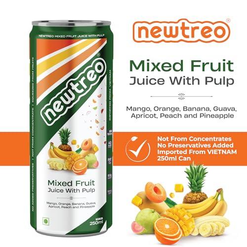 Newtreo Newtreo Mixed Fruit Juice With Pulp | Imported from Vietnam | Mango, Orange, Banana, Guava, Apricot, Peach & Pineapple Juice | 12 x 250ml cans | No Concentrates or preservatives added
