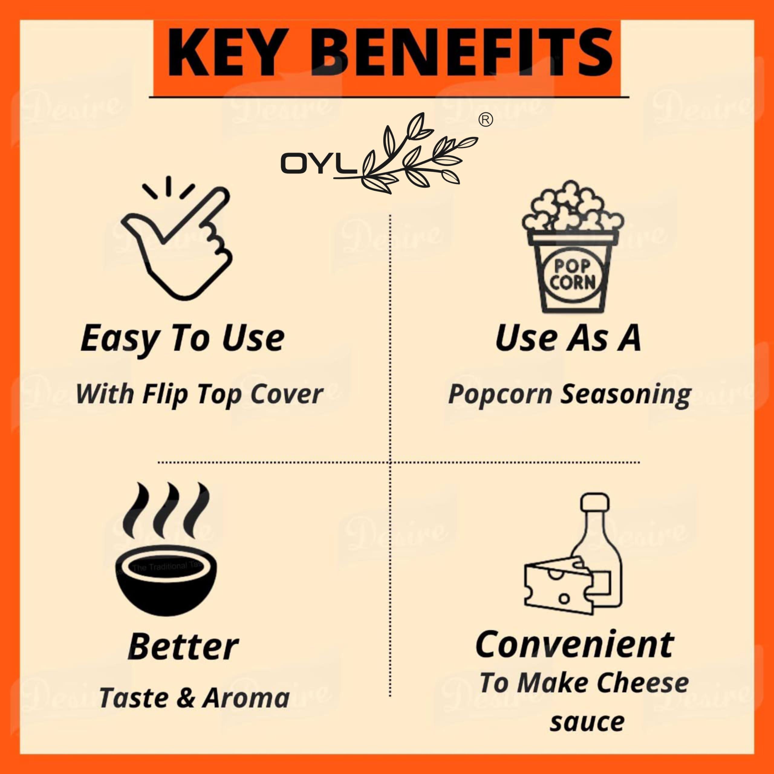 OYL OYL - Popcorn Seasoning Powder Combo Cheddar Cheese, Sour Cream & Onion, Tomato Cheese & Butter Onion Powder For Make Delicious Cheese-Flavoured & Multipurpose Seasoning - 500G (100G Each Pack Of 5)