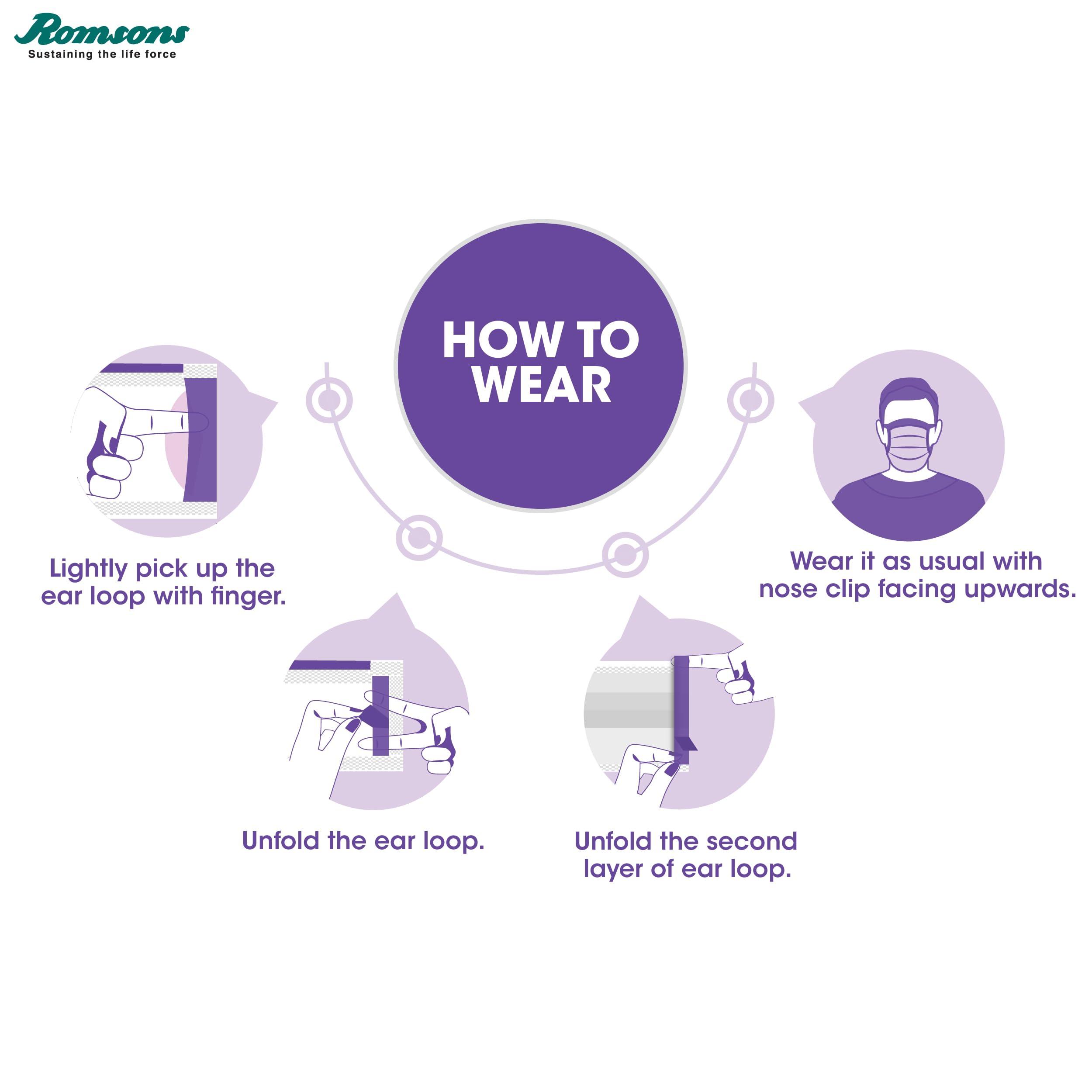 Romsons Romsons Dispo Guard 3 Ply Mask With Softest Ear Loops, 50Pcs/Pack (Pack of 3), 150 Pcs, Blue