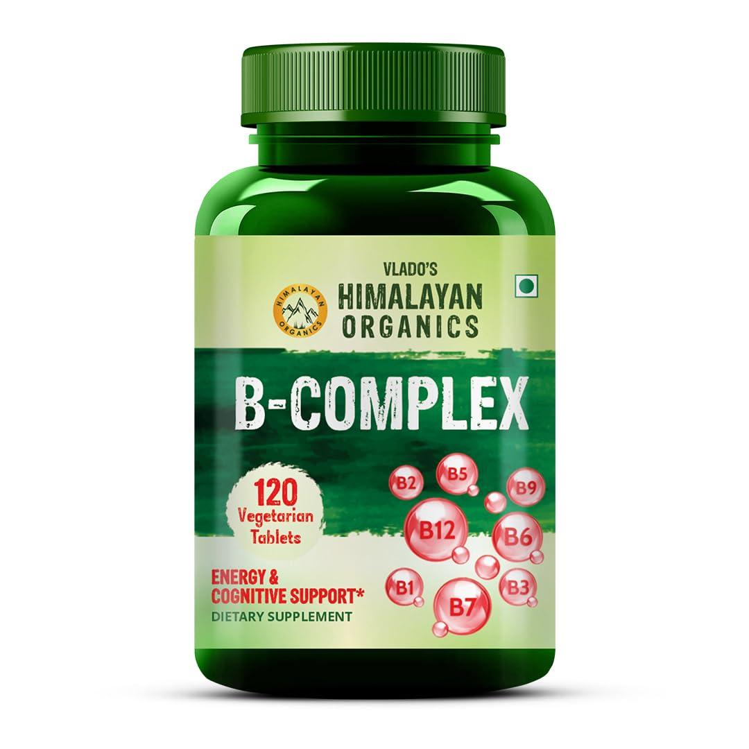 HIMALAYAN ORGANICS Himalayan Organics Vitamin B Complex with 100% RDA B1, B2, B3, B5, B6, B7, B9 & B12 | Hair Growth, Energy & Immunity | Youthful Skin - 120 Veg Tablets