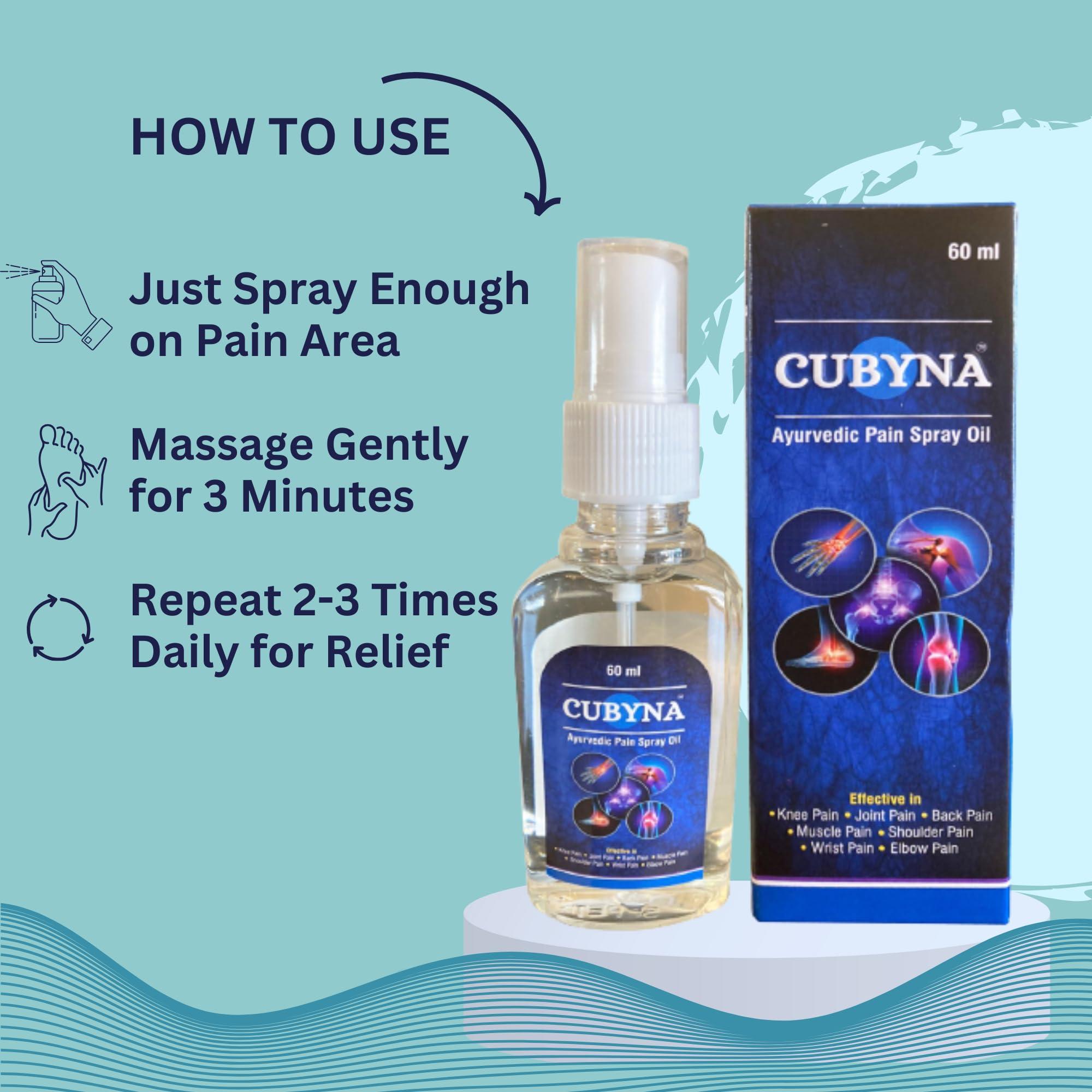 CUBYNA CUBYNA Natural Ayurvedic Pain Oil 60 ml Travel Pack (Spray Type) Blend of 14 Ayurvedic Herbs, Quick Absorption, 1 Pack = 1