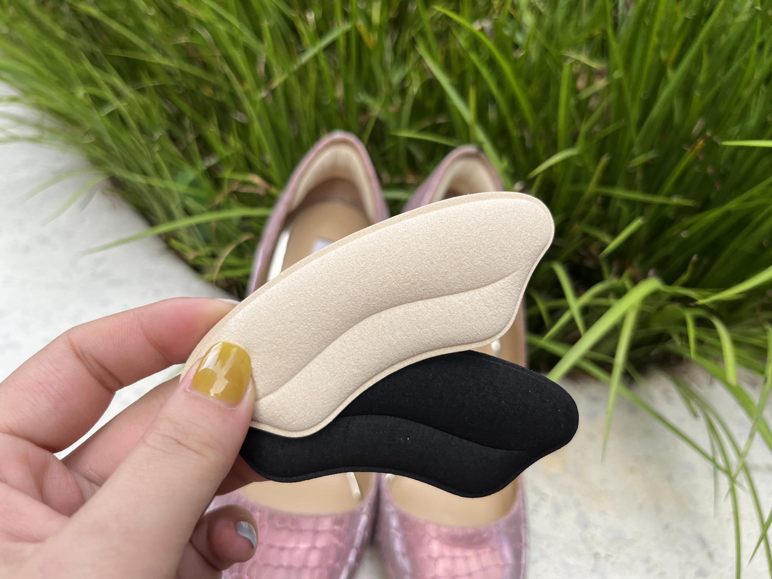 MATIE FIX MATIE FIX Heel Grips Liner Cushions Inserts for Loose Shoes, Heel Pads Snugs for Shoe Too Big Men Women, Filler Improved Shoe Fit and Comfort, Prevent Heel Slip,Blister (4 Pairs )(Pale Apricot+Black)