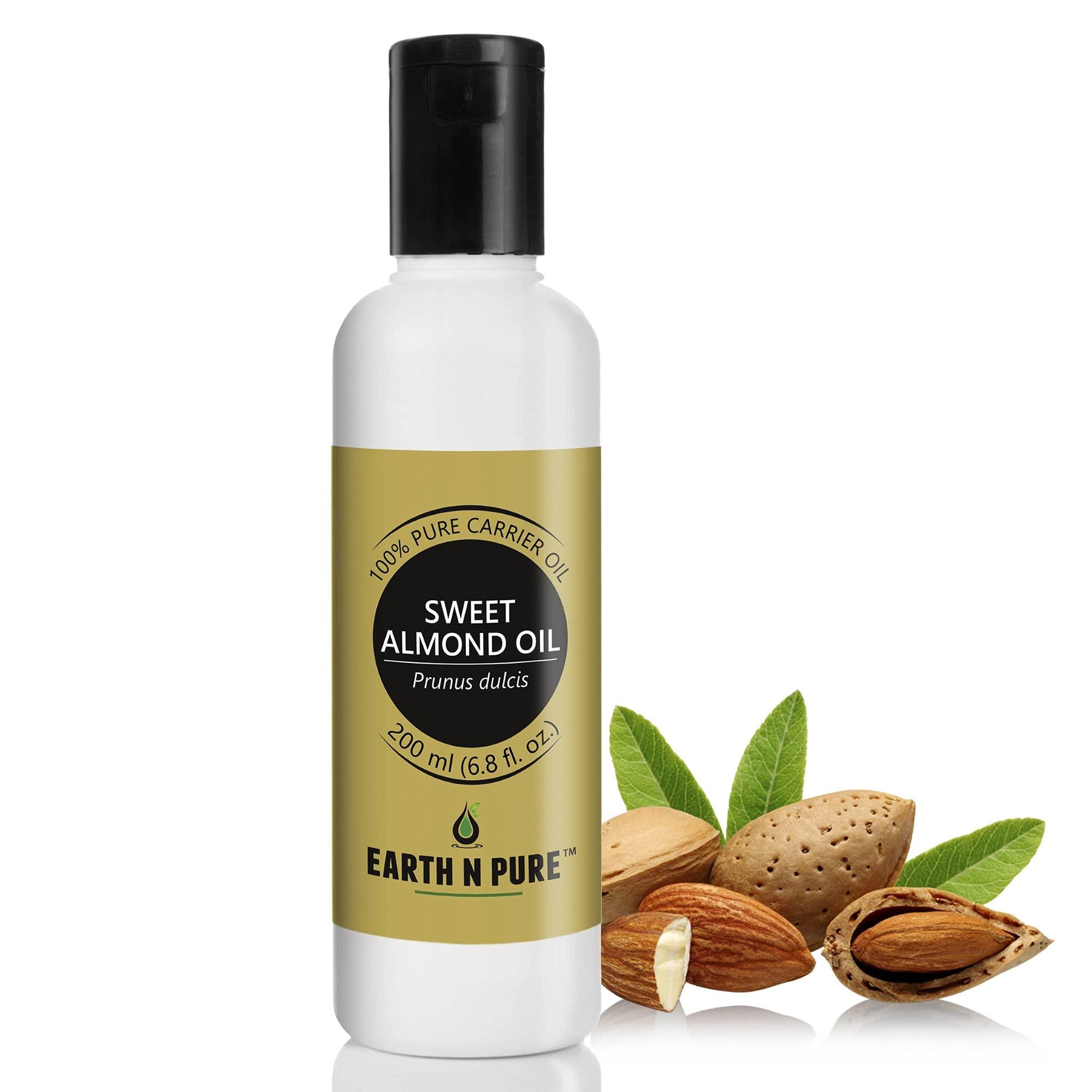 EARTH N PURE Earth N Pure Sweet Almond Oil (Badam Oil) Cold Pressed, Therapeutic Grade for Body, Skin, Hair 200 ml