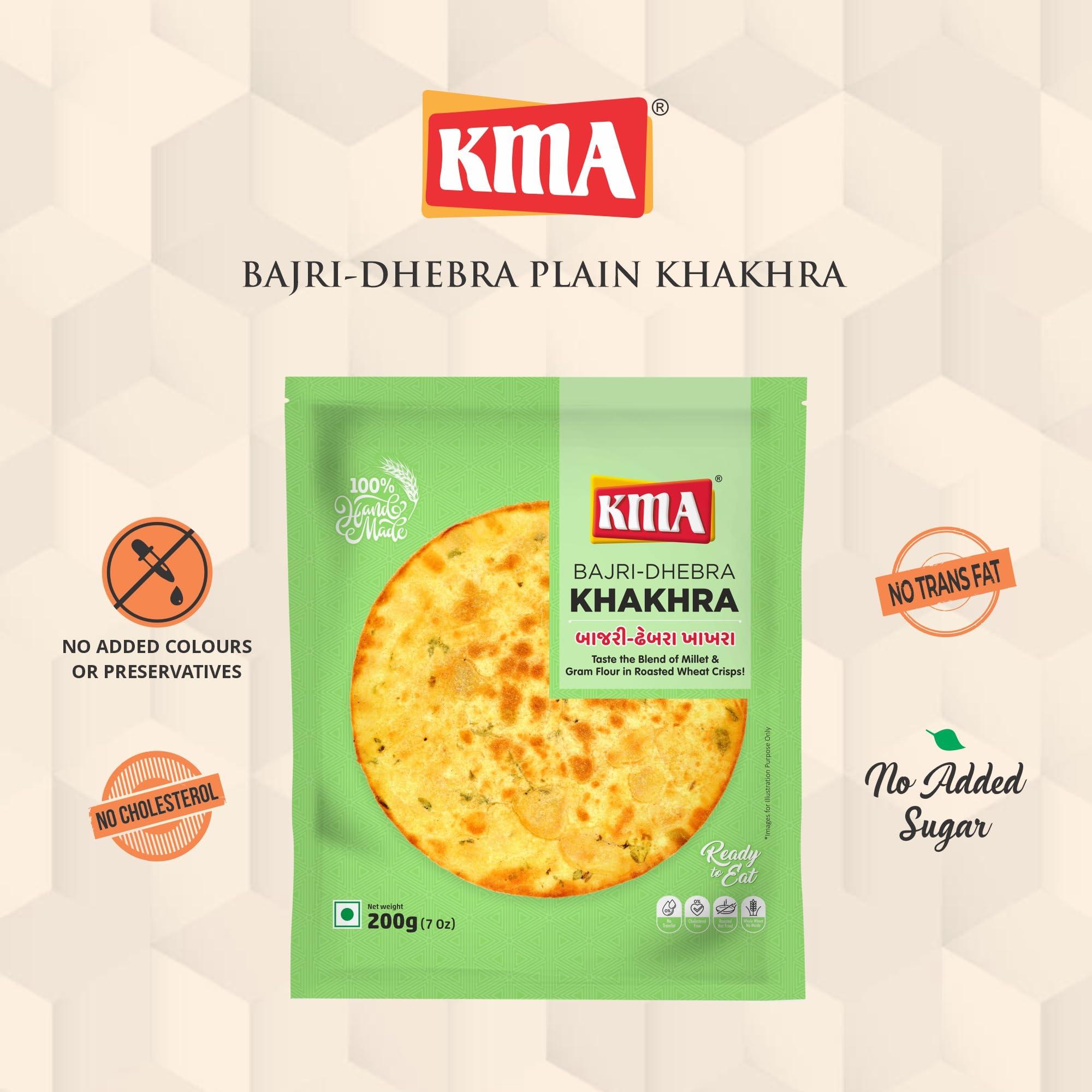 KMA KMA Gujarati Khakhra Combo 800g (4 packs * 200g each)  2 Jeera Khakhra , 2 Bajri Dhebra (Millets) Khakhra - Handmade Roasted Fresh Snacks , Ready to Eat Indian Whole Wheat Delight , Crispy & Nutritious with Authentic Taste , Healthy Diet , Low Calori