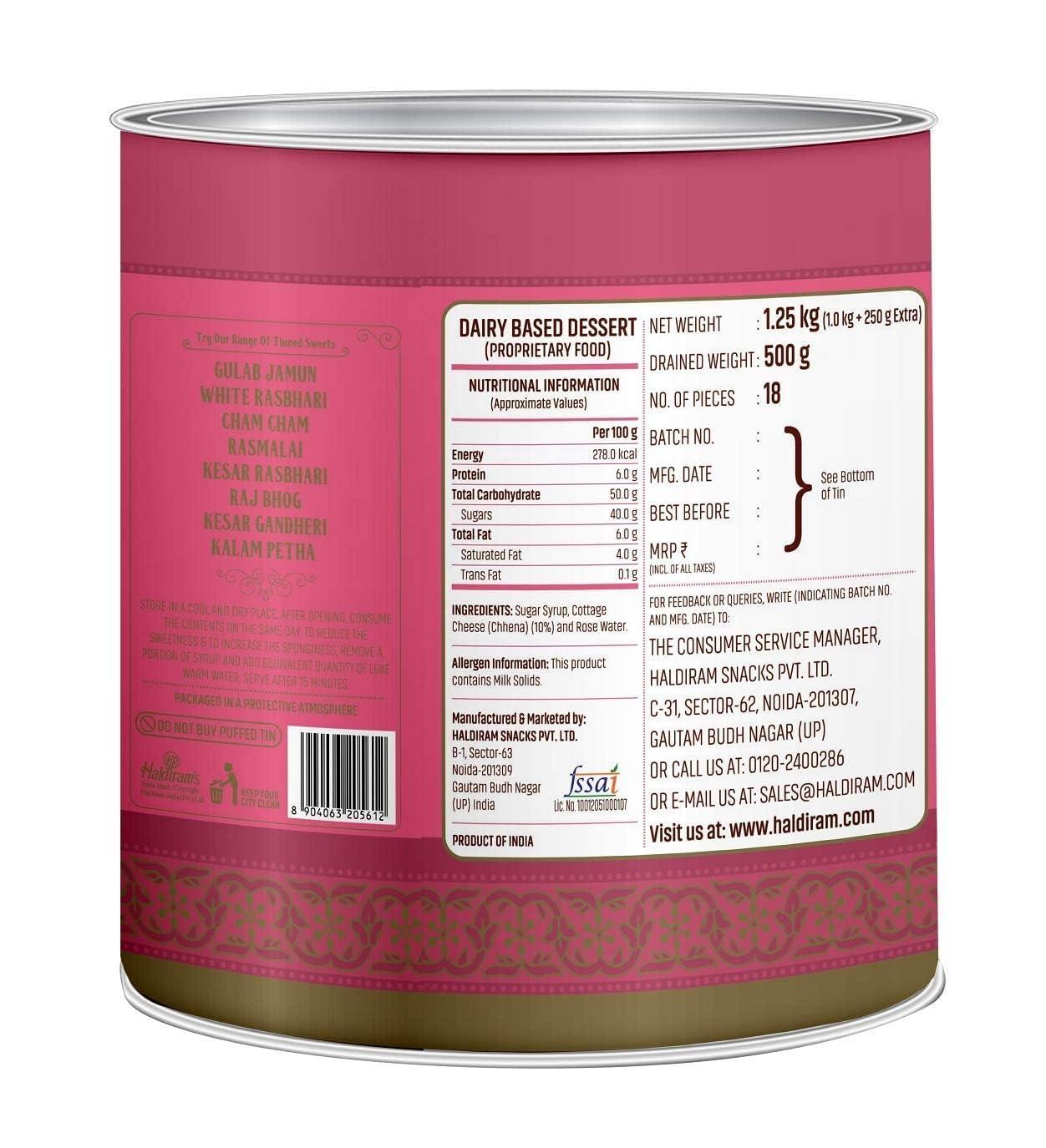 Haldiram’s Haldirams Gulab Jamun & Rasgulla Combo Pack 1 Kg Tin X 2 Pcs