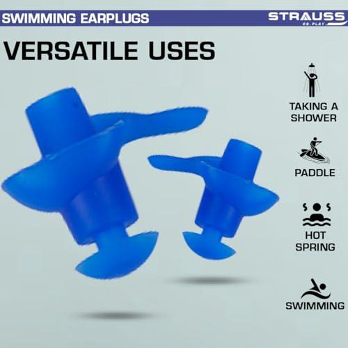 STRAUSS Strauss Swimming Earplugs | Waterproof and Reusable Silicone Swimming Ear Plugs|Noise Cancellation, Soundproof Earplug Can Be Used For Swimming,Flight and Travel| Suitable for Kids and Adults,(Blue)