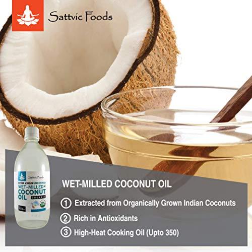 Sattvic Foods Sattvic Foods Wet-Milled Extra Virgin Coconut Oil (250 ml) Nariyal ka Tel | Cold-Pressed & Certified Organic | Raw and Unrefined | Glass Bottle | Use in Cooking, Frying, Baking, Oil-Pulling
