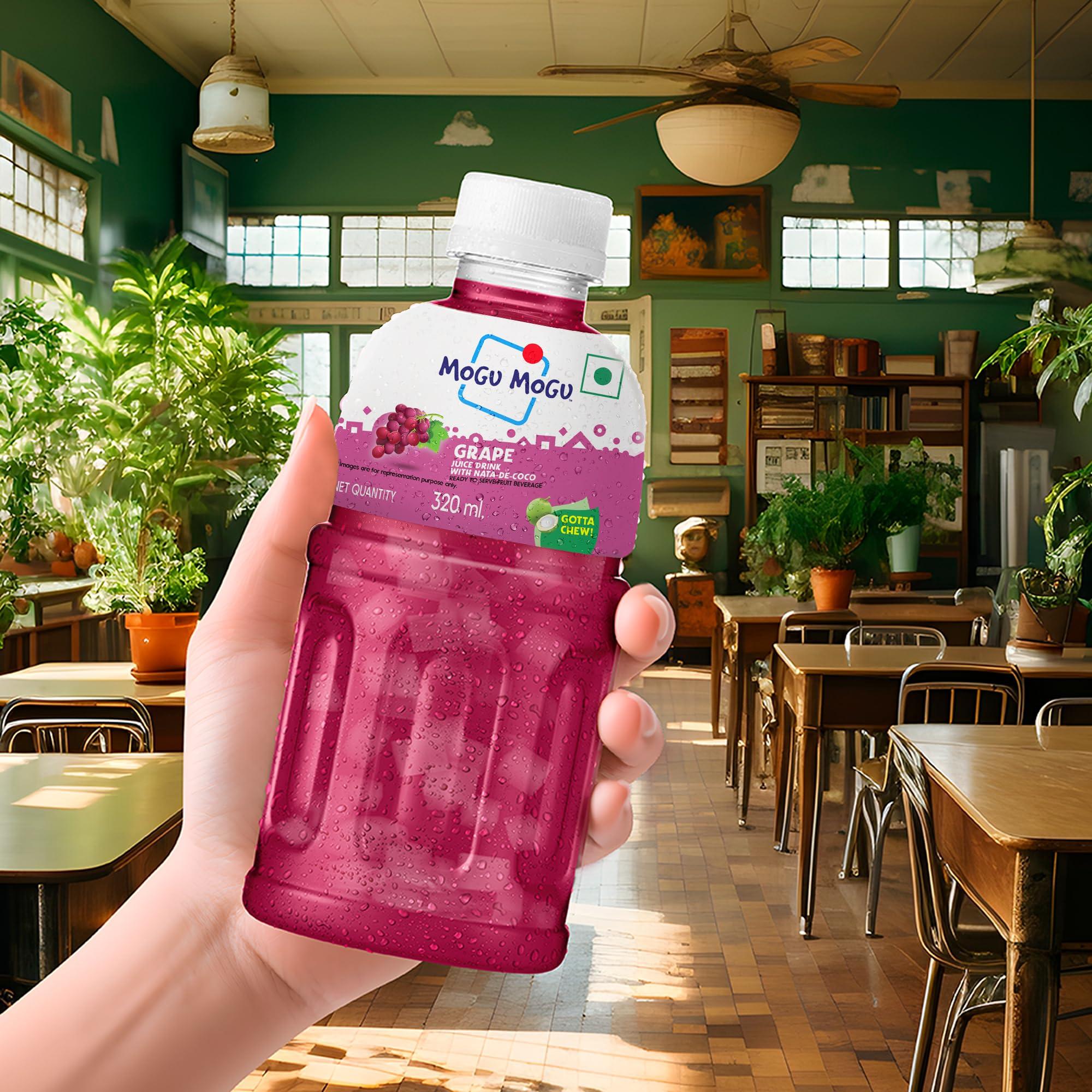 Mogu Mogu Mogu Mogu Grape Juice with 25% NATA De Coco | Energy Booster Drink | Full of Fruit Fibres | No Added Preservatives and Colours - (Pack of 9, 300ml Each)