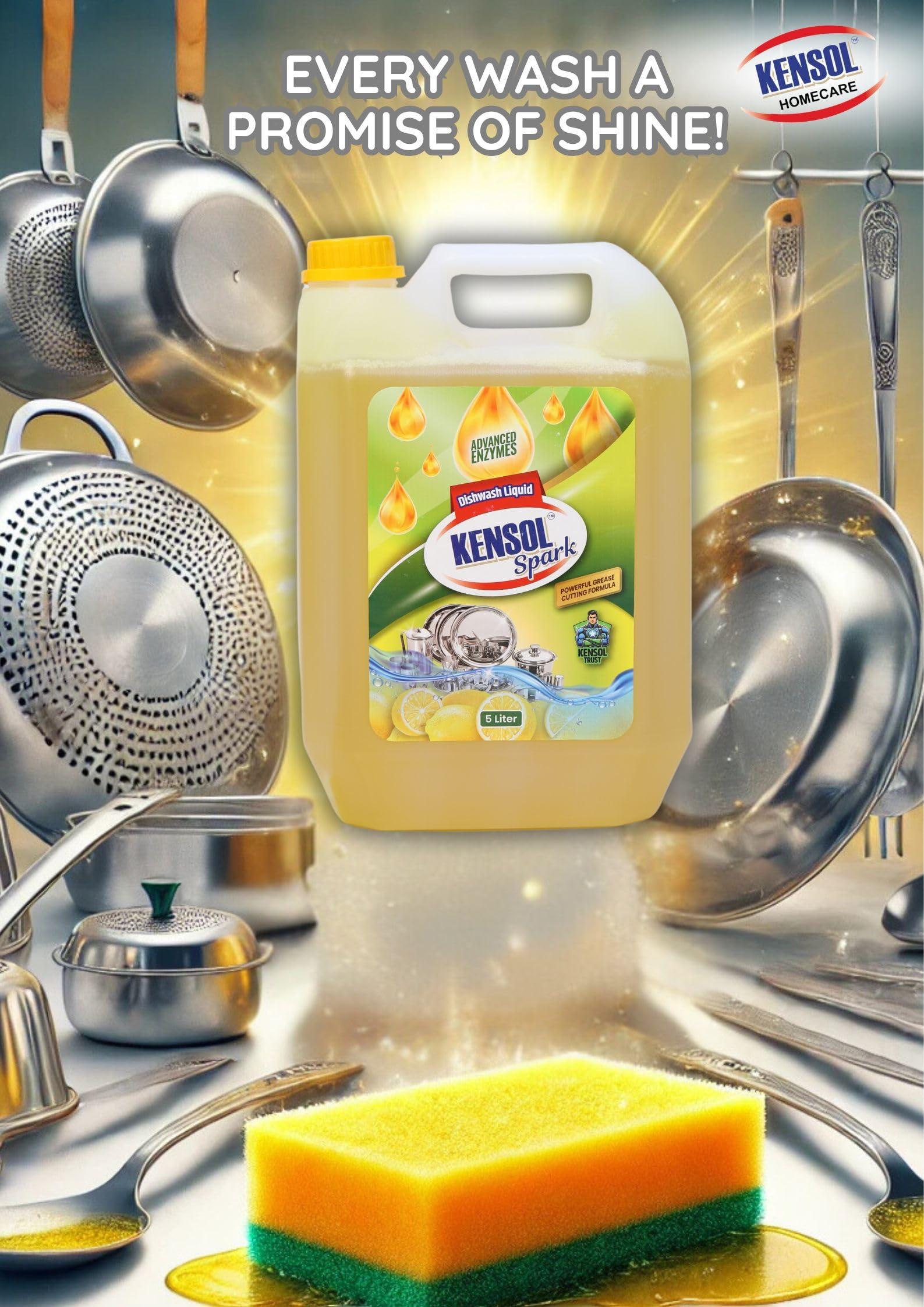 KENSOL Kensol Spark, Powerful Lemon Dishwash Gel 5 Liter - Value Pack with premium greese cutting formula