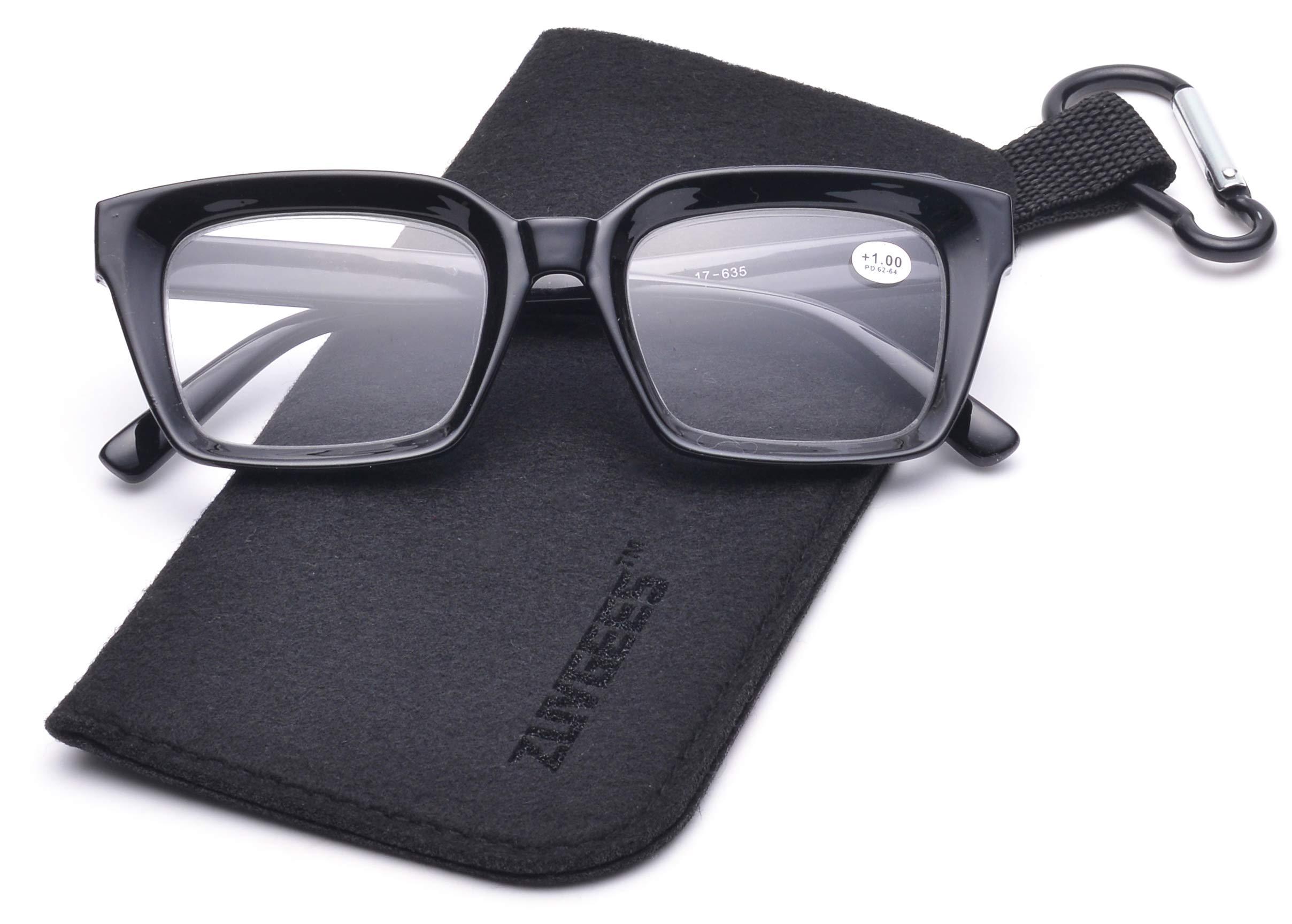 ZUVGEES ZUVGEES Retro Style Square Reading Glass Big Eyeglass Frames Large lens 50mm (Black, 1.50)