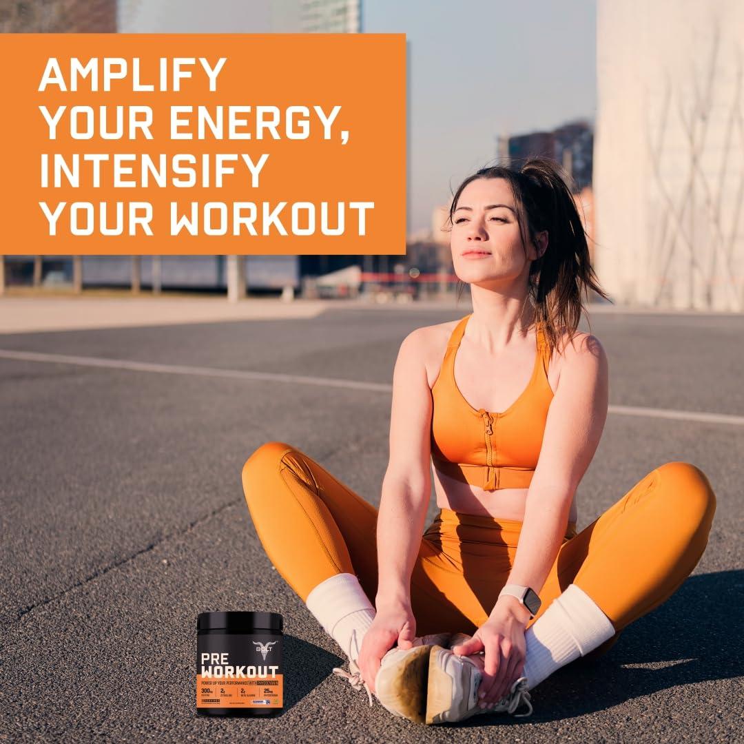 Bolt Bolt Nutrition Pre Workout Supplement With Caffeine Powder, Citrulline Malate, B-Alanine, Taurine For Explosive Energy, Pump & Focus 300G,30 Servings Blue Berry Blast