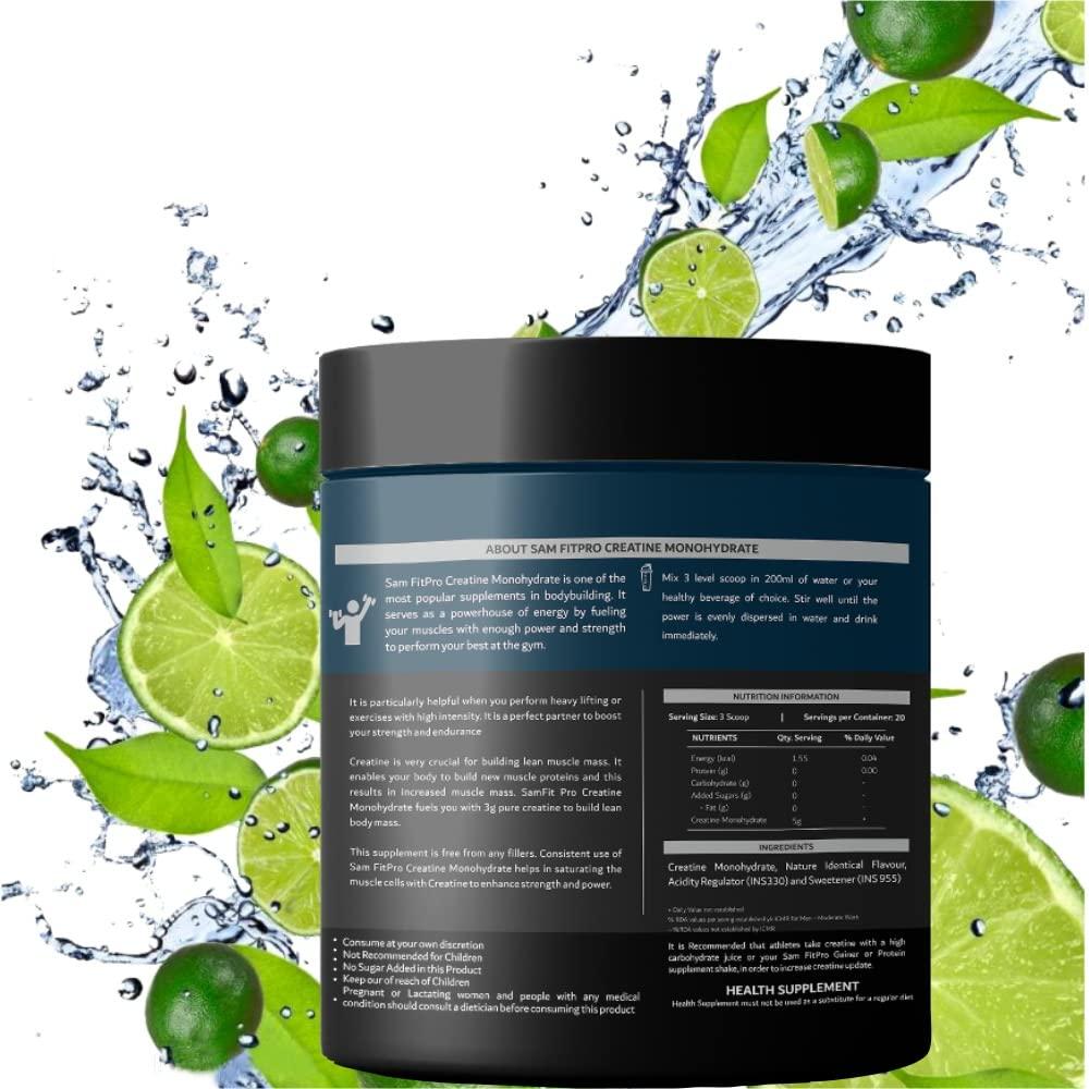 SAMFIT SamFit Pure Creatine Monohydrate for Muscle Building - Watermelon flavored, 100g|Helps Sustain Longer Workout, Muscle Repair & Recovery | (Mint Miracle, 100g)