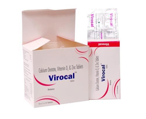 Virgo Healthcare Virocal - Calcium Orotate + Vitamin D3 + Zinc Supplement for Bones & Muscle Strength 30 Tablets (Pack of 3)