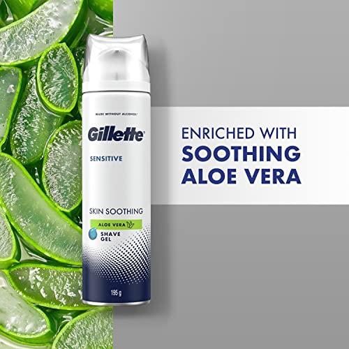 Gillette GILLETTE SENSITIVE SHAVING GEL SOOTHING WITH ALOE VERA| 195g & Gillette Vector Plus Manual Shaving Razor, 1 Pc