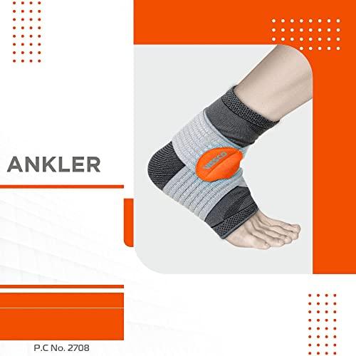Vissco Vissco Ankler, 2 in 1 Anklet + Binder, Provides support & stability to the ankle for Sprain, Swelling Muscle & Ligament Injuries, Sports Injury- Small (Grey)