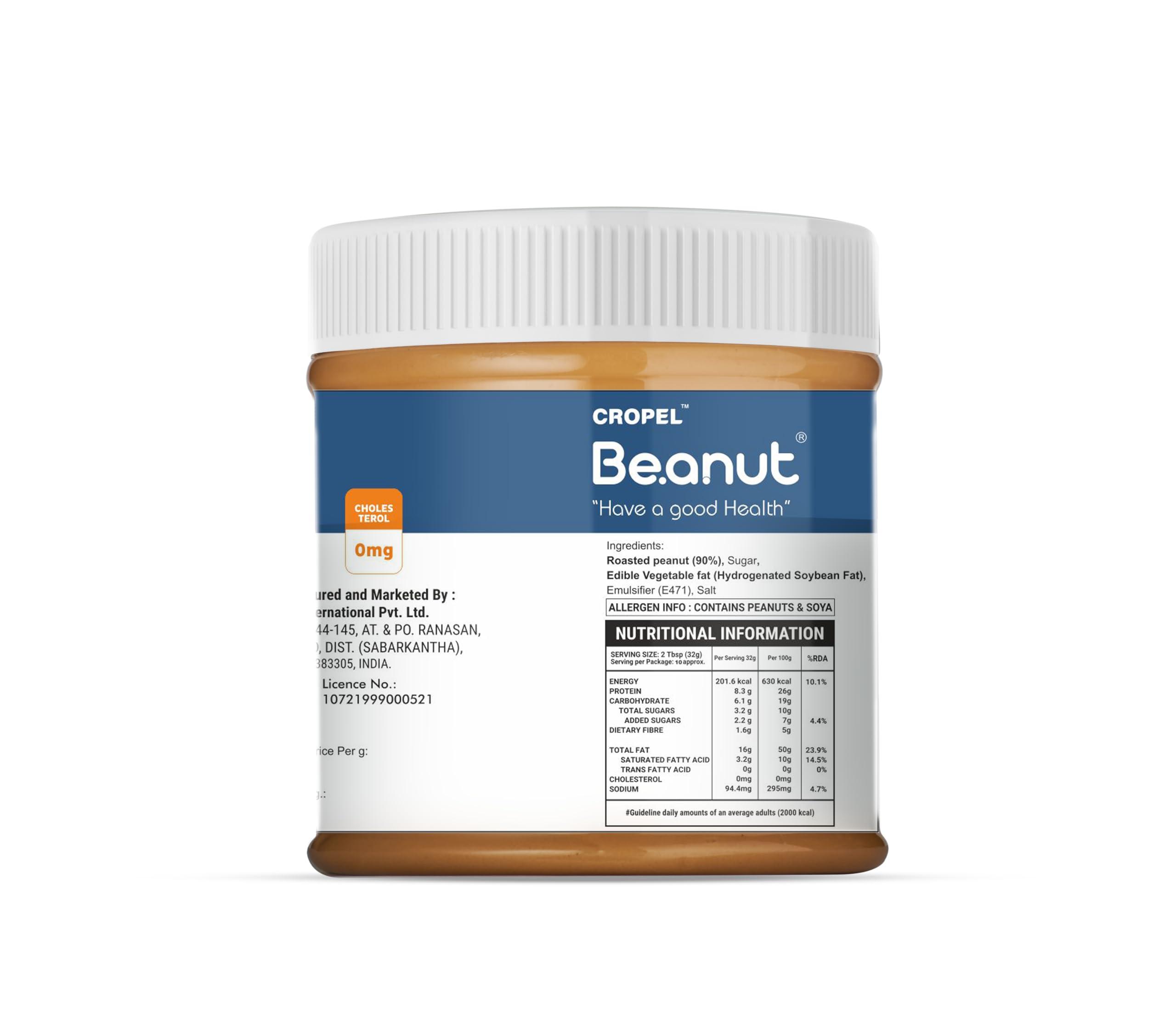 Beanut Beanut Peanut Butter Crunchy is a Smart Choice From Real Roasted Pressed Protein, Non GMO, Gluten Free, Vegan And Cholesterol Free Gym, Exercise Daily Energetic-(340g - Pack of 1)
