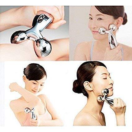 Quickous Body Massager/ 3D Manual Roller Massager/ 360 Rotate Roller Face Body Massager/Skin Lifting/Wrinkle Remover and Facial Massage/Relaxation and Skin Tightening Tool/UniSex (Silver)
