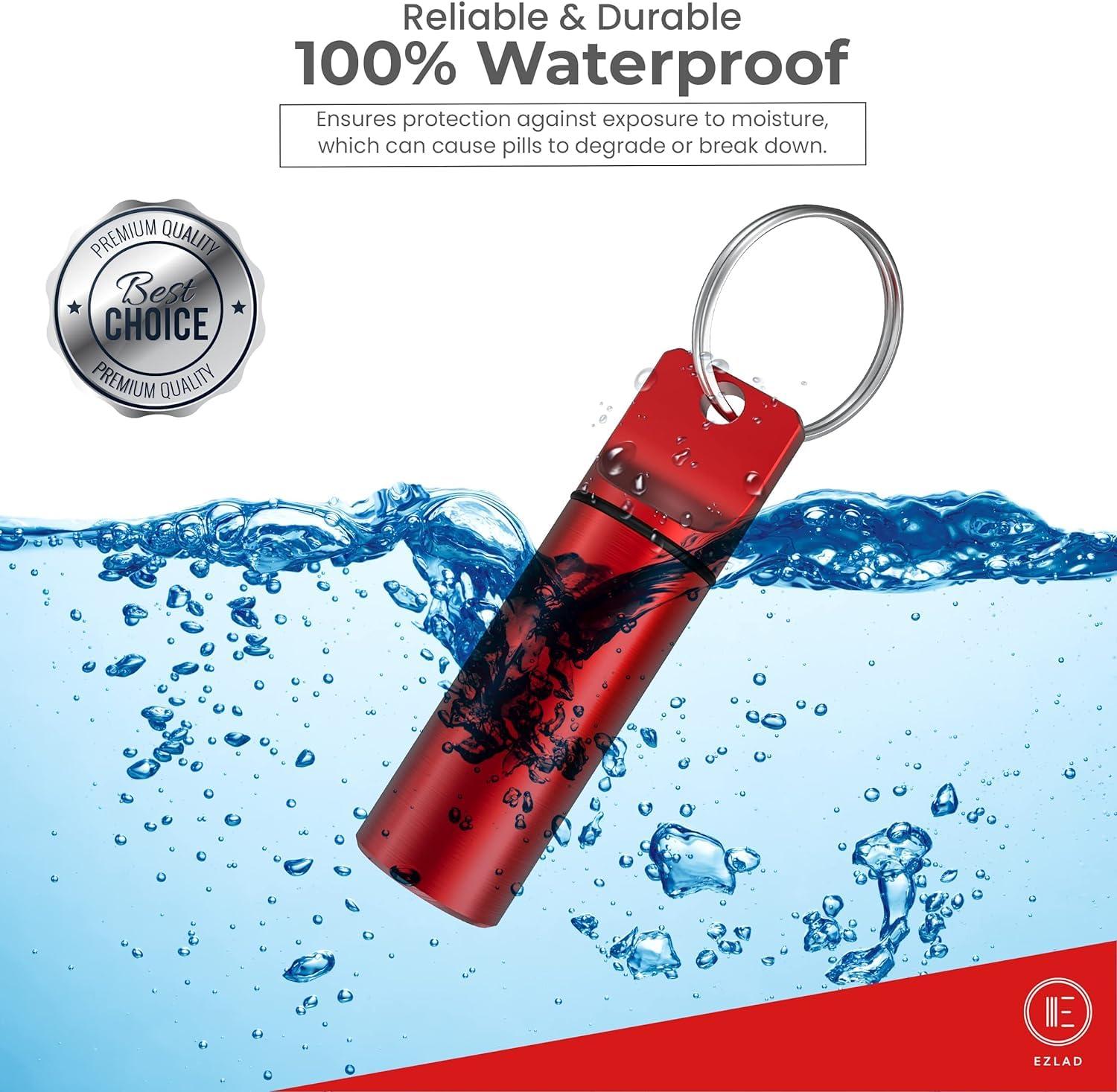 TOPPROSPER Keychain Pill Holder (5 Pack), Aluminum Waterproof Portable Small Travel Medicine Bottle Case Box Container for Purse, Mini Metal Capsule/Tablet Keeper Pocket Organizer for Men & Women