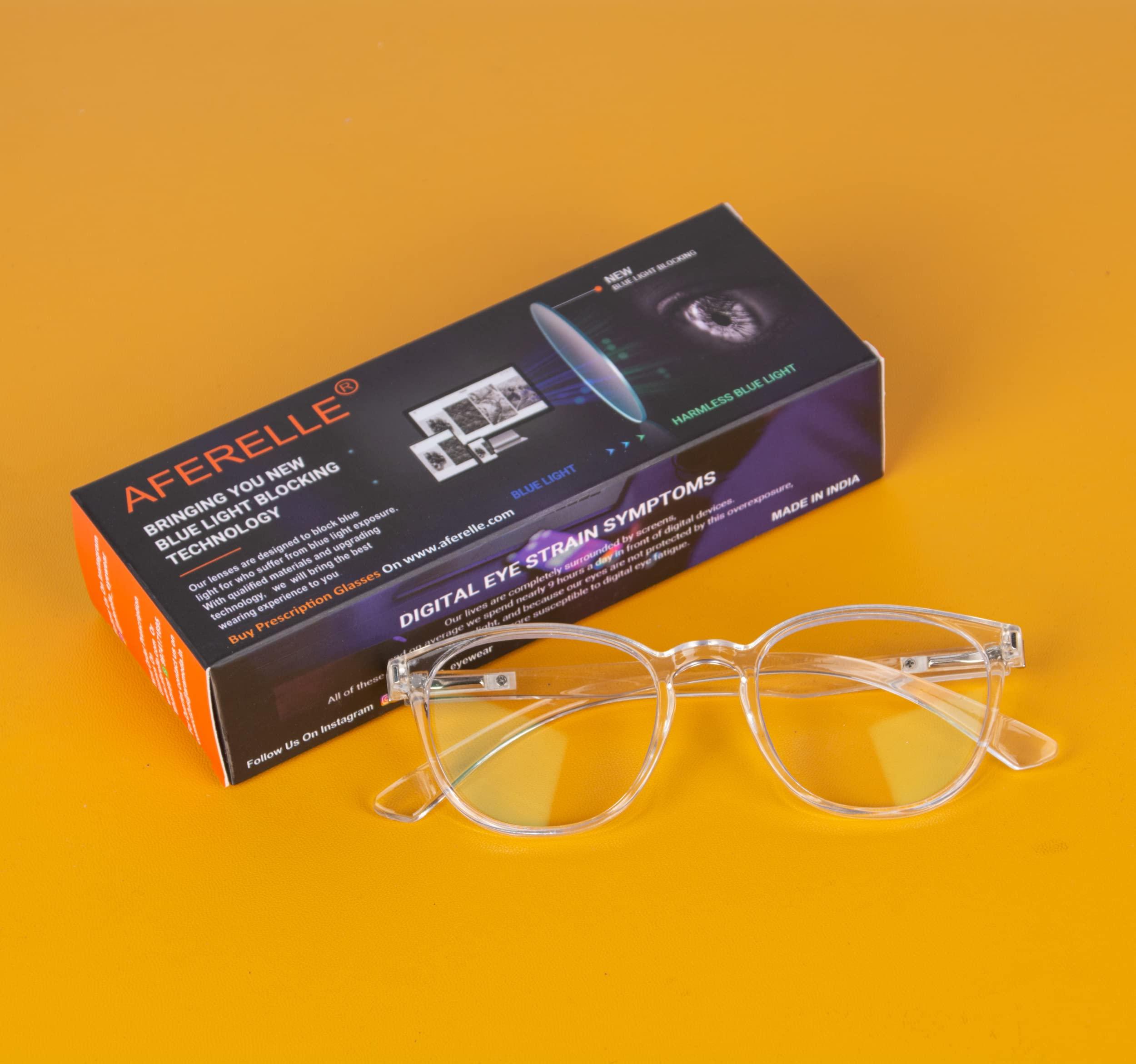 Aferelle Aferelle  Unisex Zero Power Blue Cut Computer Glasses | Help Better Sleep Pattern| Gaming Glasses | Anti Glare, | UV Protection Specs TV | Men & Women | Columbia Resin CR Lens |Round| Medium