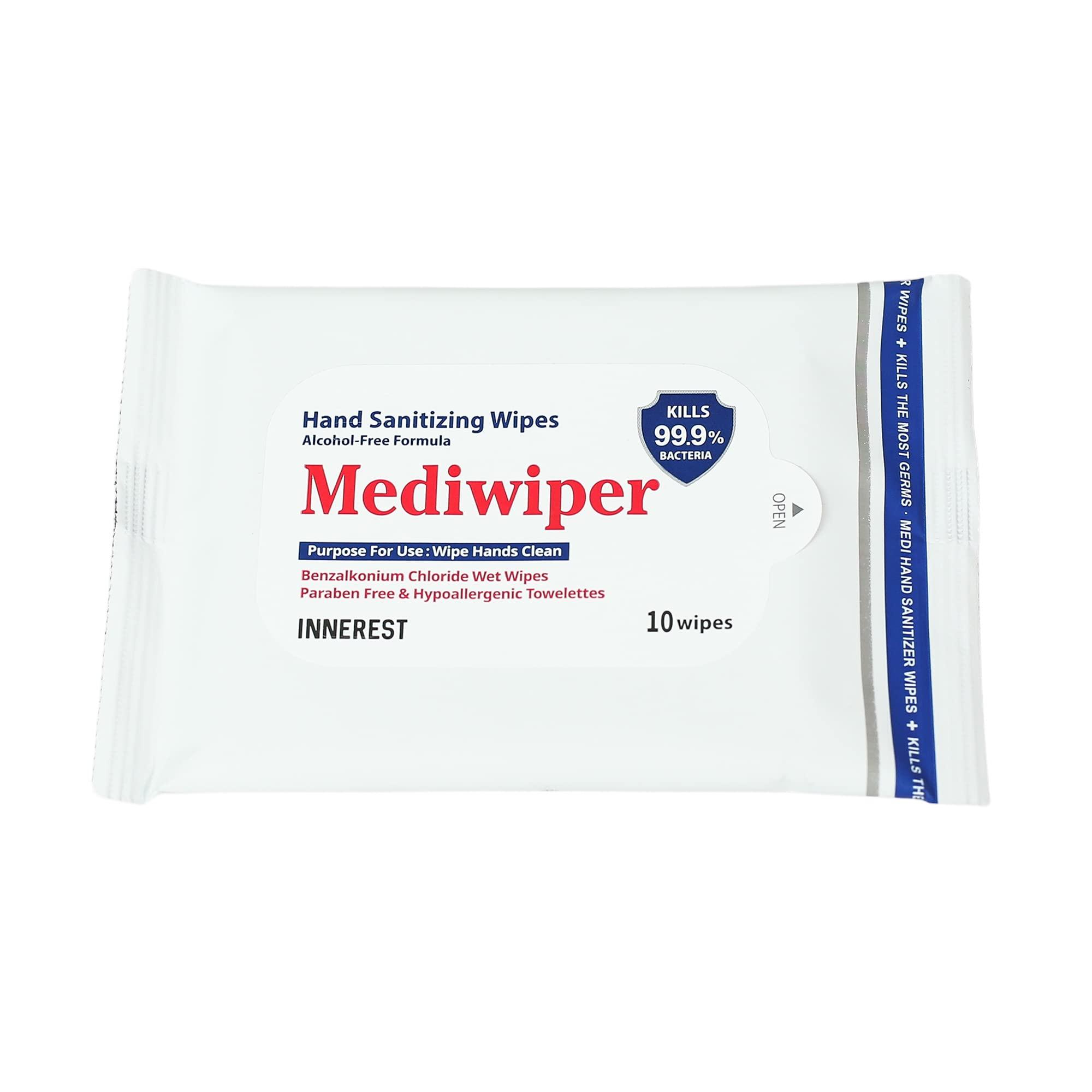 Innerest Innerest Mediwiper Hand Wet Wipes, Hypoallergenic Travel Size Hand Cleaning Wipes (10 CT (Pack of 5))