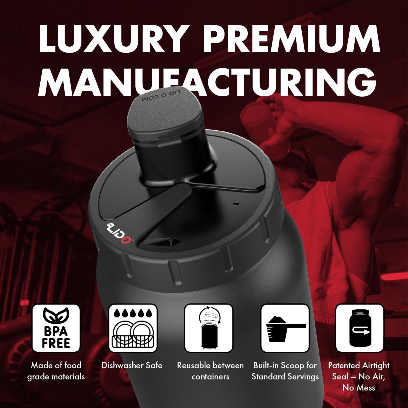 MyLidO MYLIDO Protein Dispenser Scoop Powder Dispense Supplement Funnel Universal Size Fits All Brands, Pre and Post Workout BPA Free Hands Clean Attachment Container Lid MyLid-O