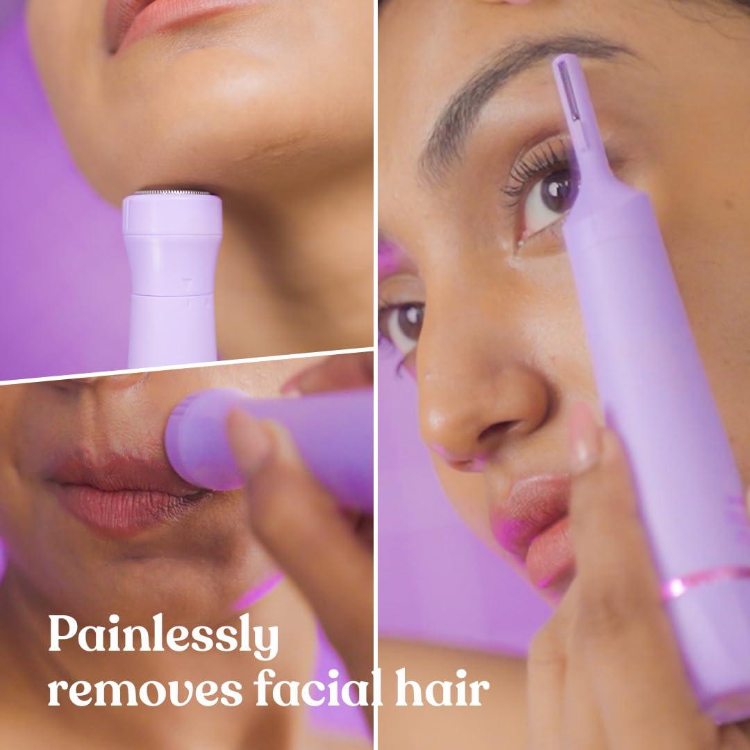 BOMBAE Bombae 4in1 Face & Eyebrow trimmer for women | Facial hair remover for women | Hair removal machine for women | 90 min runtime | C type charging | For eyebrows, upperlips, sideburns, chin, Peach Fuzz | (New Model)