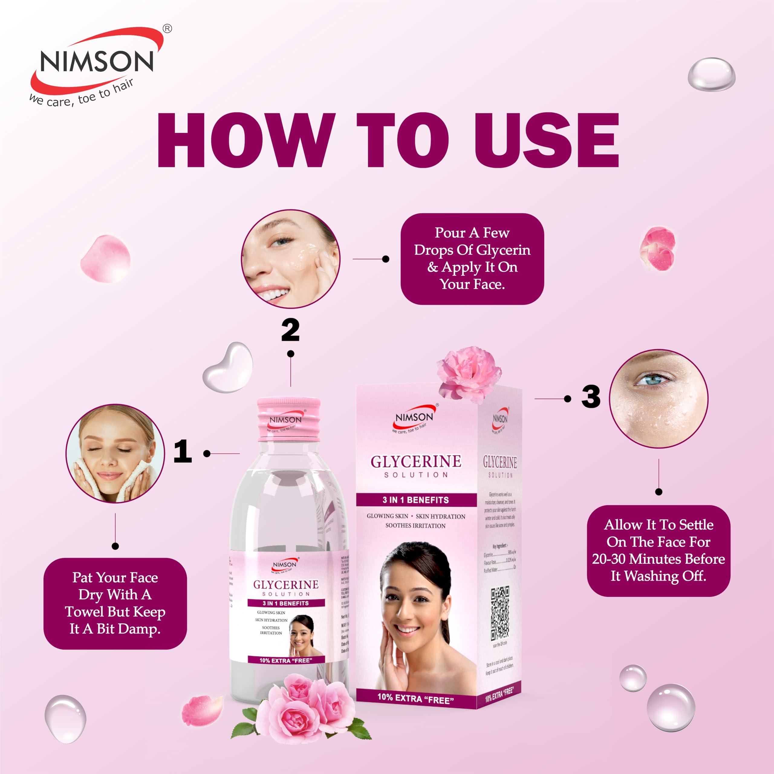 Nimson Nimson Glycerine for Skin Protection, Moisturizing and Promotes Healing and Soothes Irritation | Soft Glowing Skin | Ideal for Oily Skin | Suitable for all skin types | Pure & Vegan | (110ml) Pack of 2